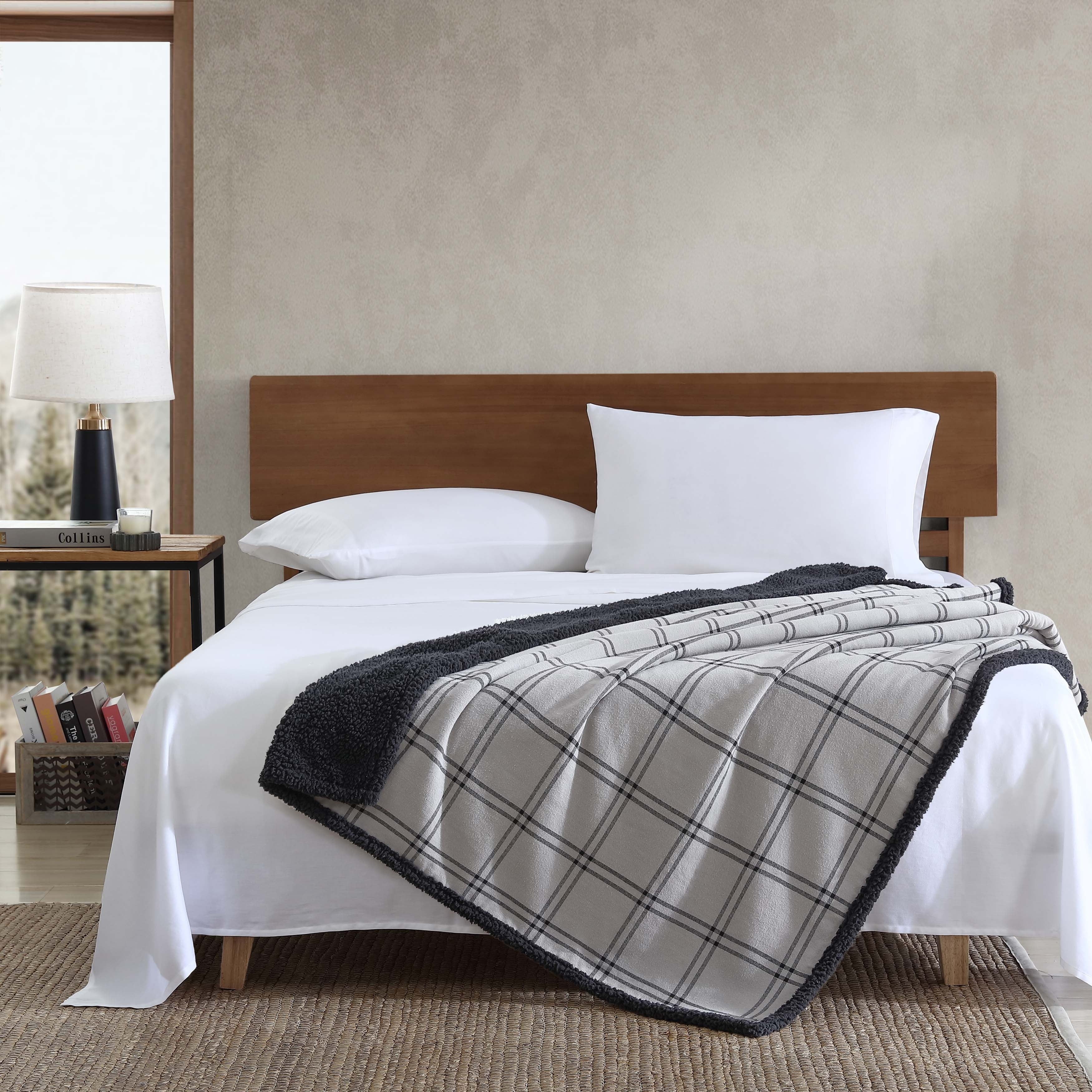 Eddie Bauer Cotton Flannel/Shearling Reverse Throw Blanket