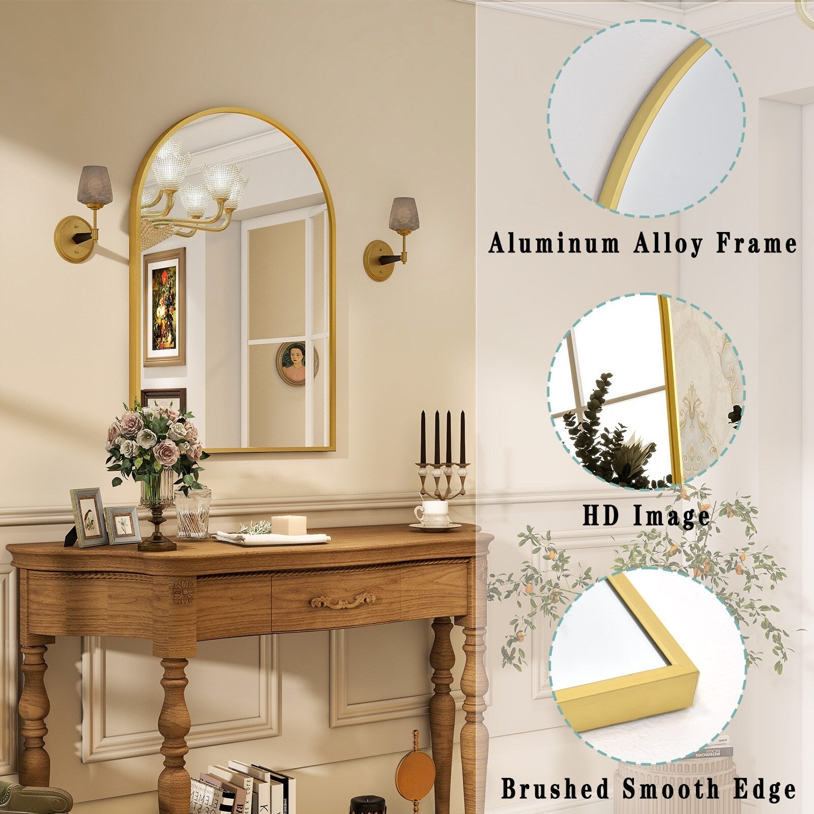 Bathroom Mirror Arch-Top Wall Mounted Decor Mirror