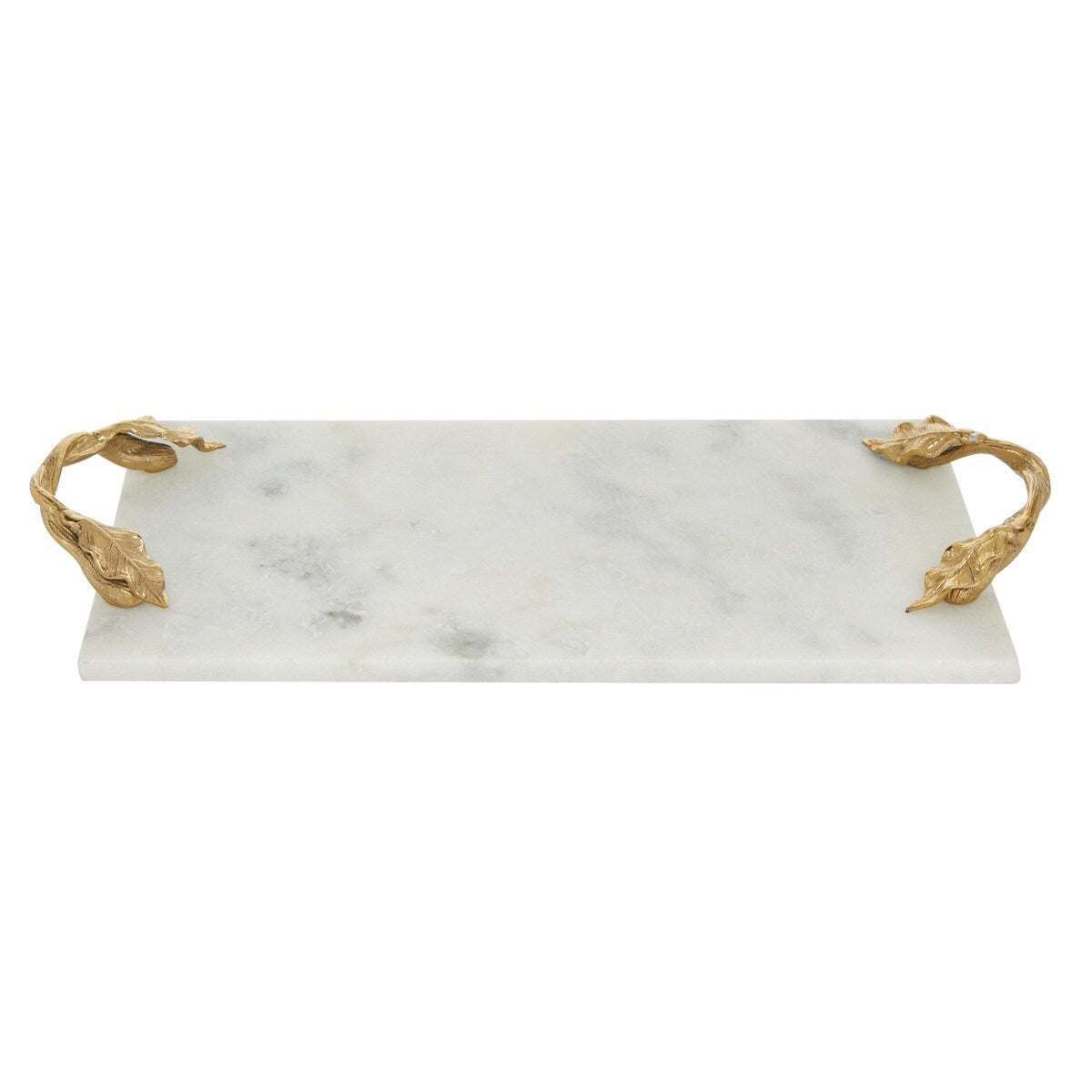 Marble Oval or Rectangle Living Room Decor Tray with Gold Leaf Handles - White or Black - Roche River Decor