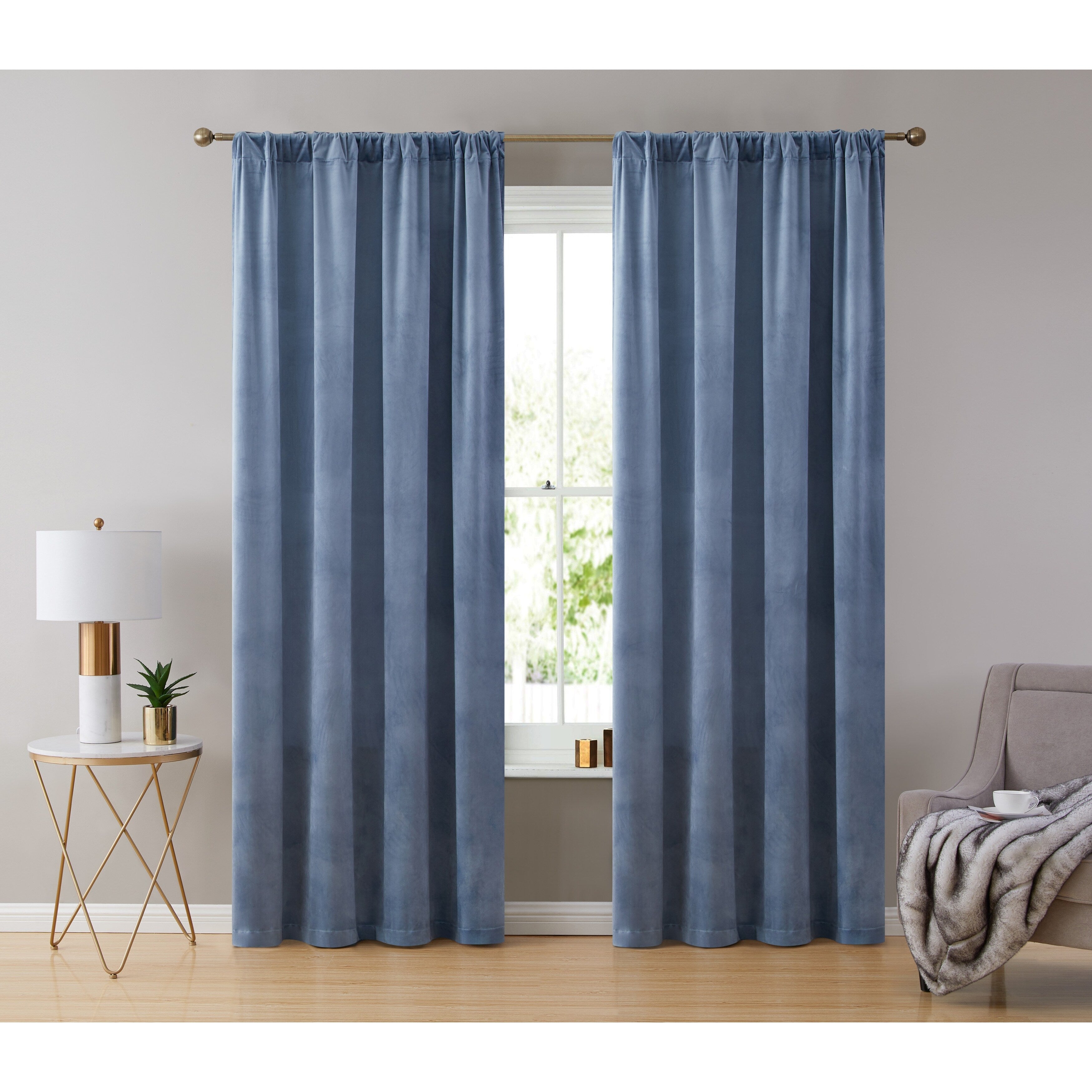 HLC.me Lopez Velvet Back Tab Rod Pocket Window Treatment Curtain Panels Bedroom & Living Room - Set of 2