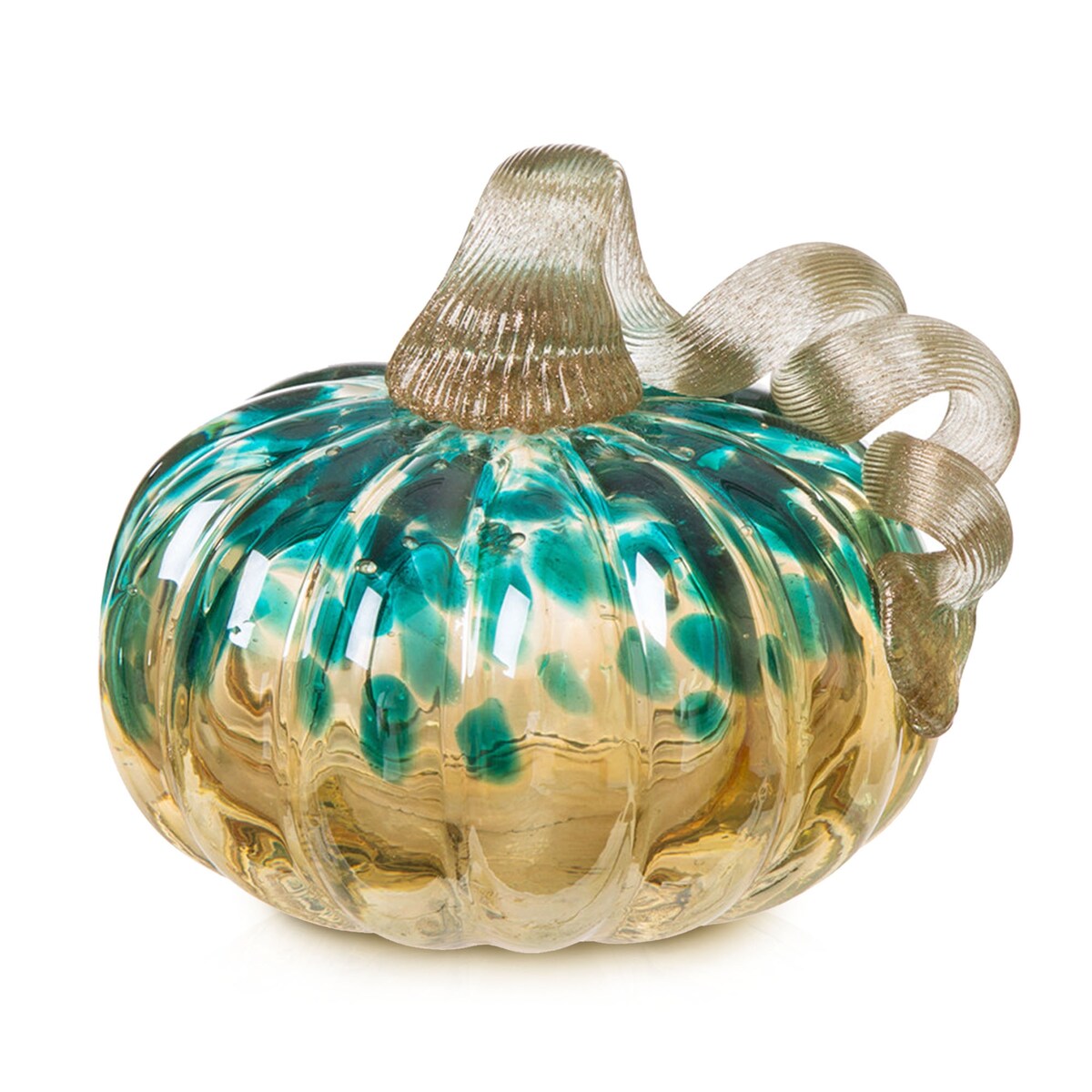 Glitzhome Fall Harvest Hand Blown Glass Pumpkin for Thanksgiving Decor