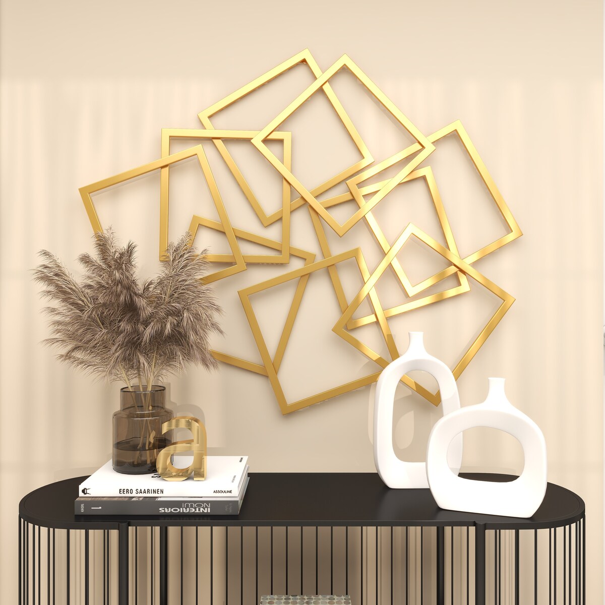 Metal Geometric Overlapping Square Home Wall Decor - Gold - CosmoLiving by Cosmopolitan