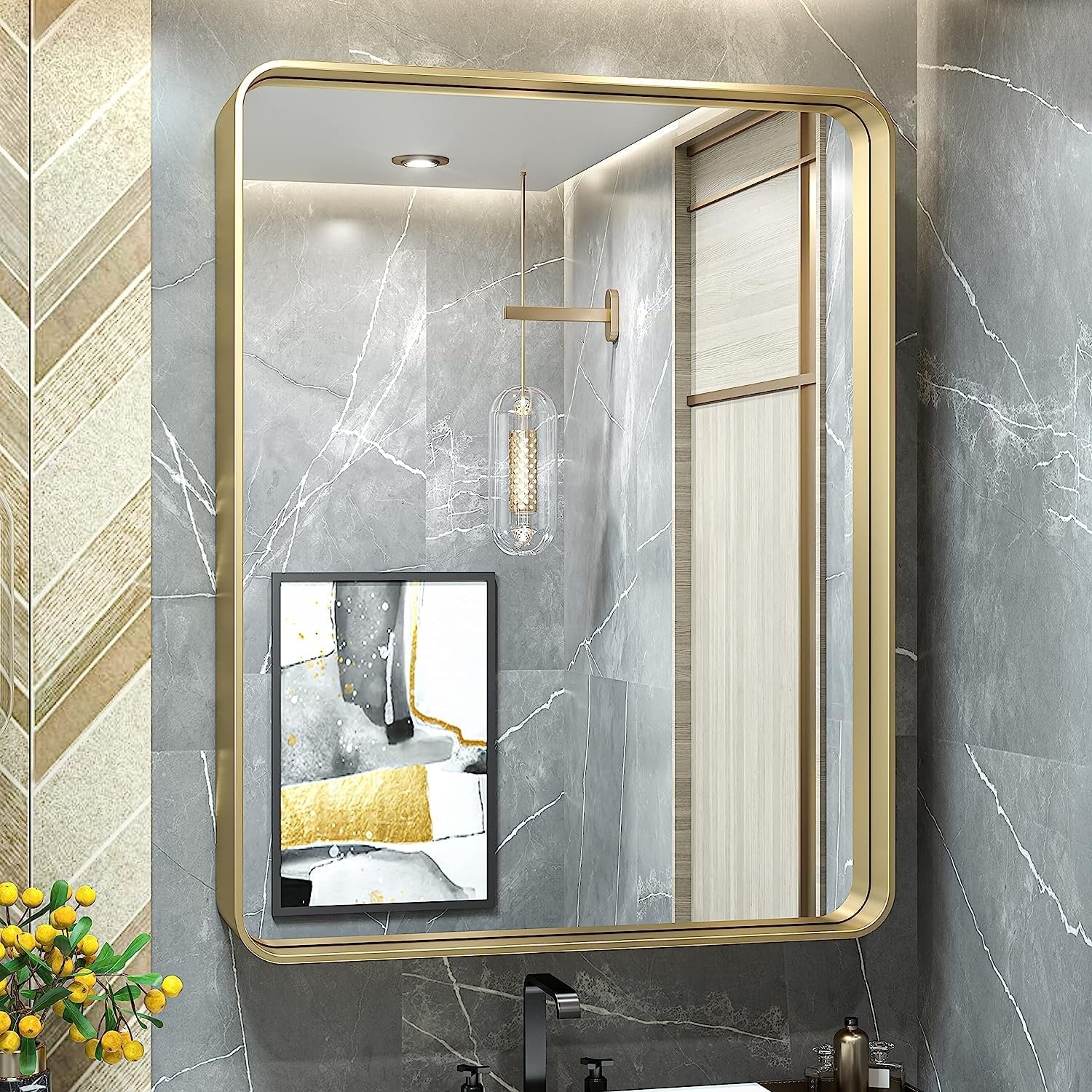 TokeShimi Modern Metal Frame Bathroom Vanity Wall Mirror