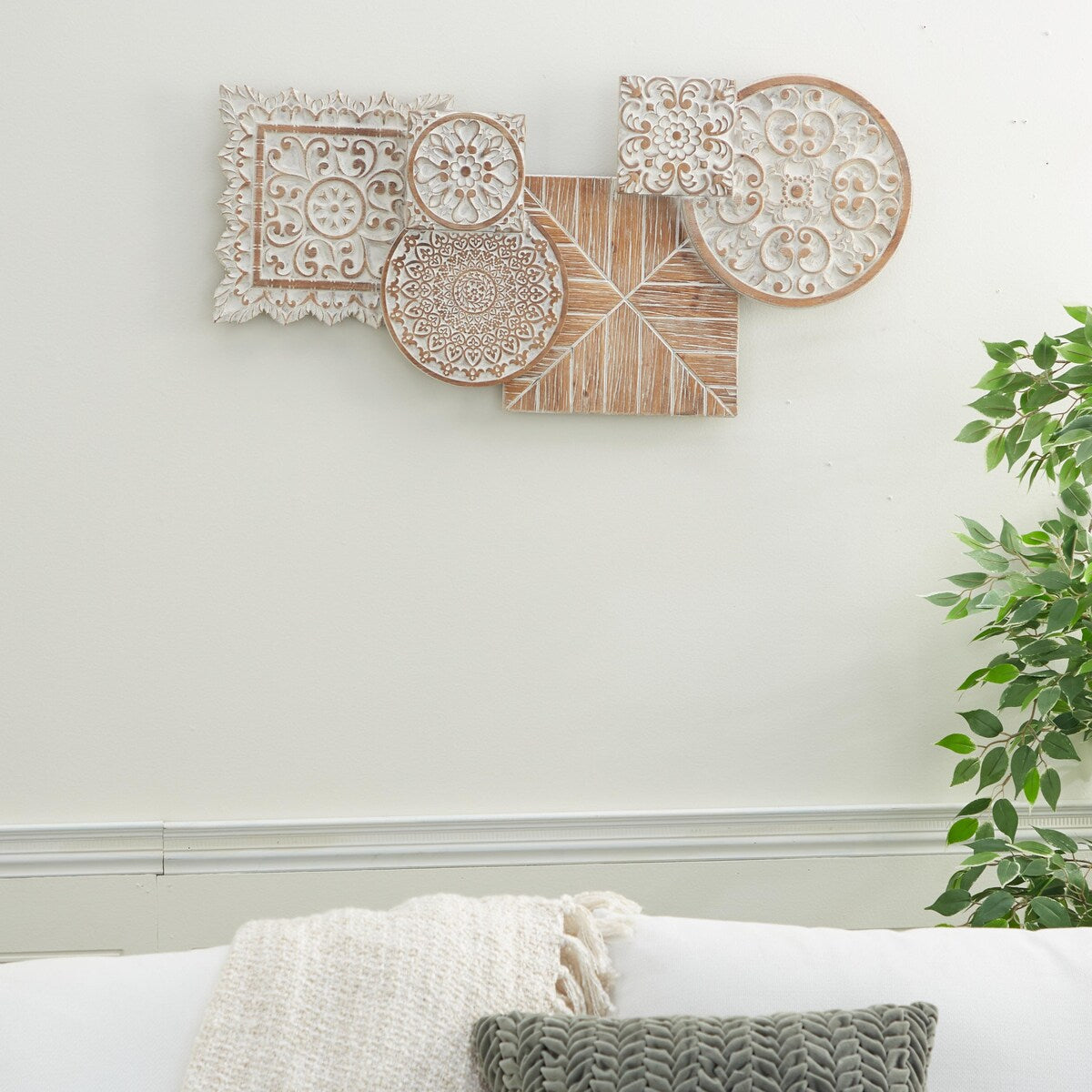 Wood Floral Intricately Carved Home Wall Decor - White - Roche River Decor