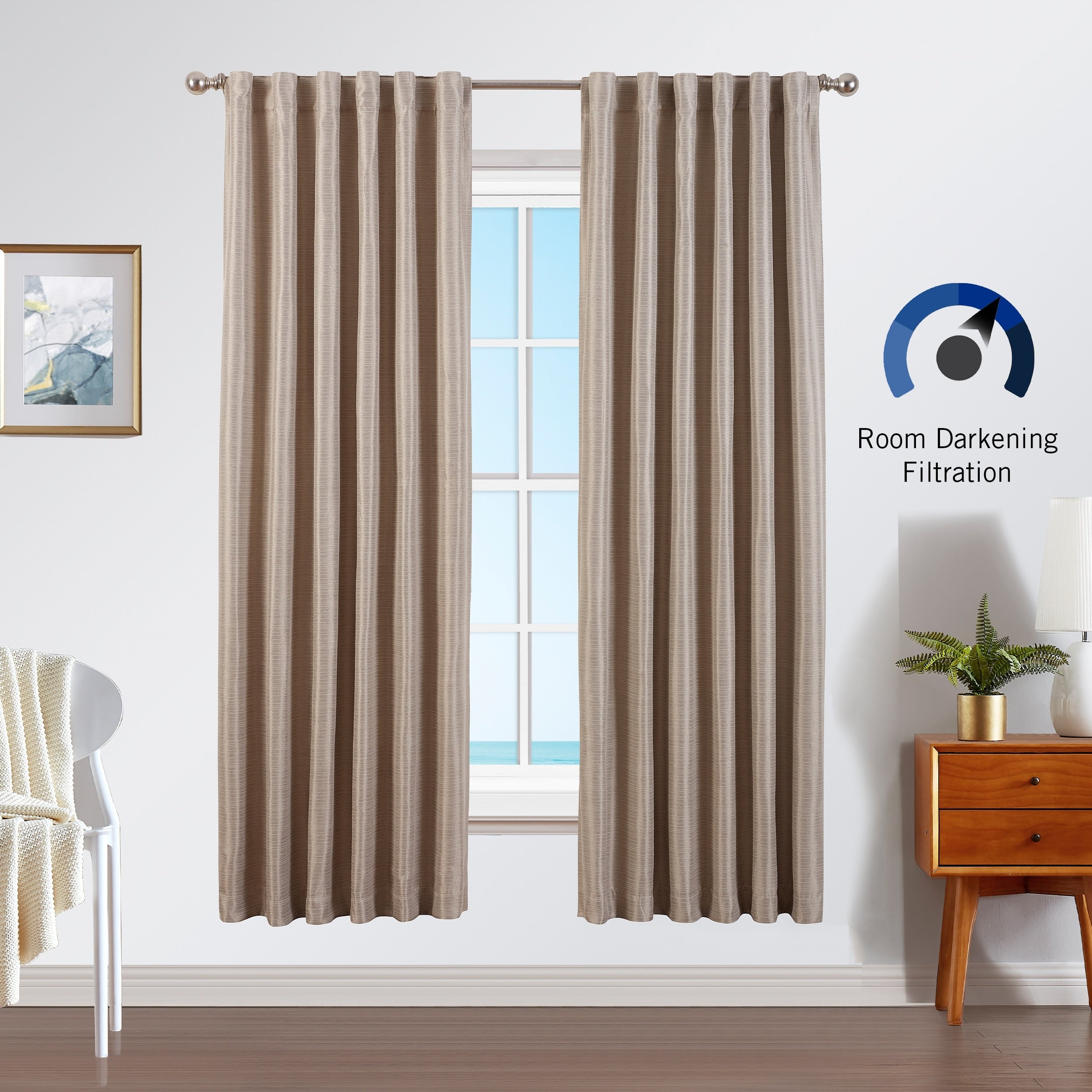 Nautica Robin Thermal Woven Room Darkening Back Tab Window Curtain Panel Pair