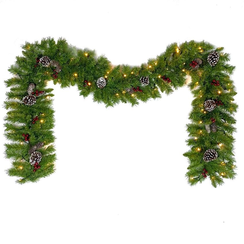 Pre-lit Artificial Christmas 4-Piece Set,Garland, Wreath and Set of 2 Entrance Trees