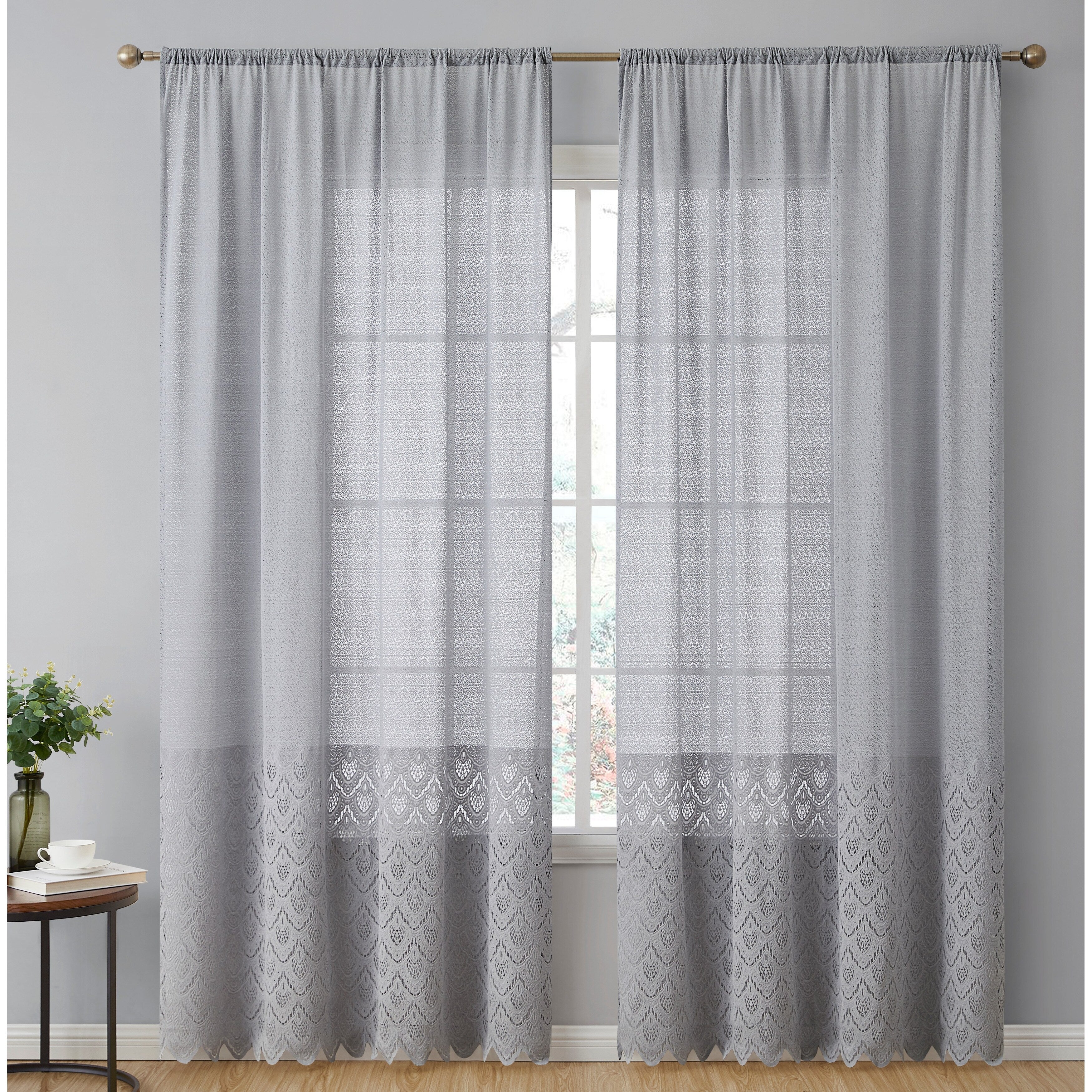 HLC.me Monaco Premium Soft Decorative Ombre Lace Semi Sheer Light Filtering Rod Pocket Window Curtain Panels - Set of 2