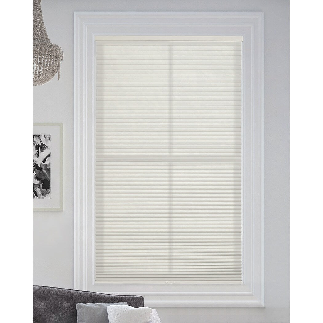 BlindsAvenue Cordless Light Filtering Cellular Honeycomb Shade, 9/16 Single Cell, White Dove