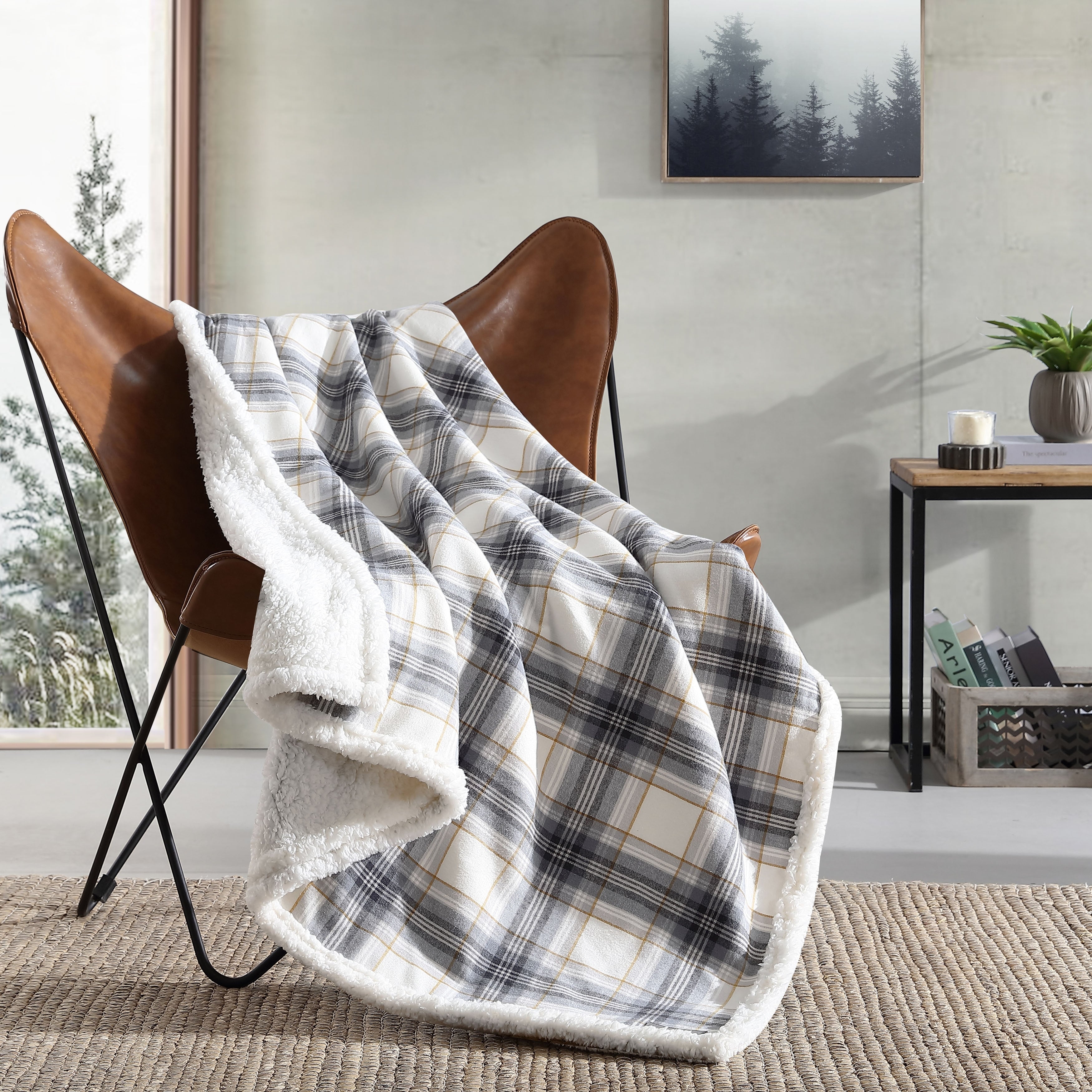 Eddie Bauer Cotton Flannel/Shearling Reverse Throw Blanket