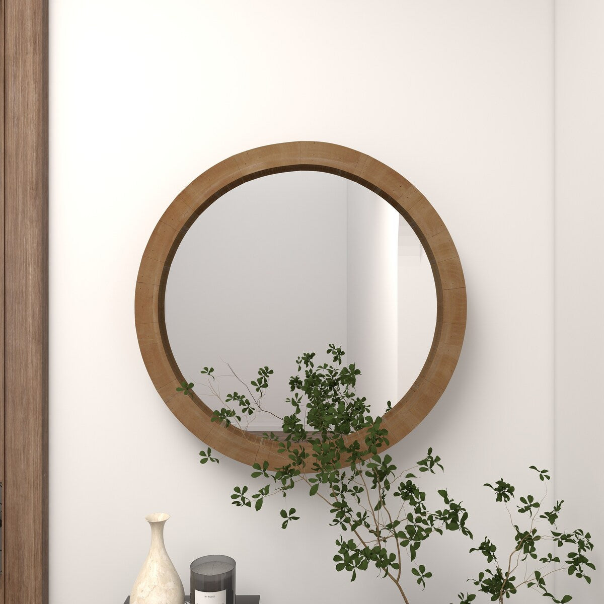 Wood Minimalistic Room Wall Mirror - Brown - Roche River Decor