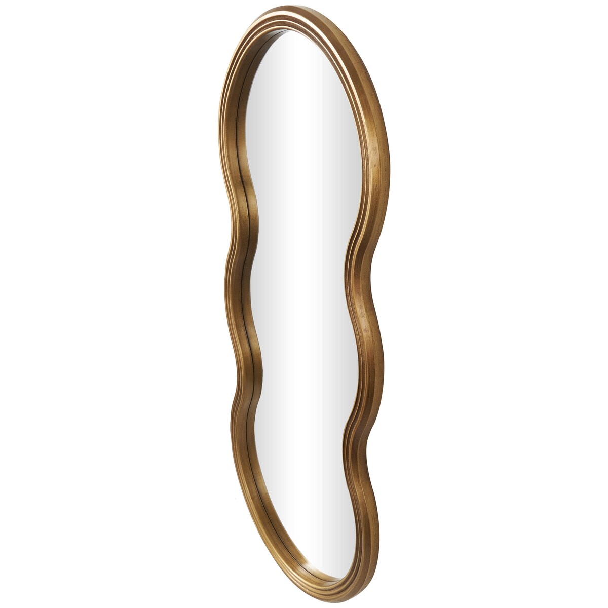 Wooden Wavy Shaped Room Wall Mirror with Ribbed Frame - Gold - Roche River Decor