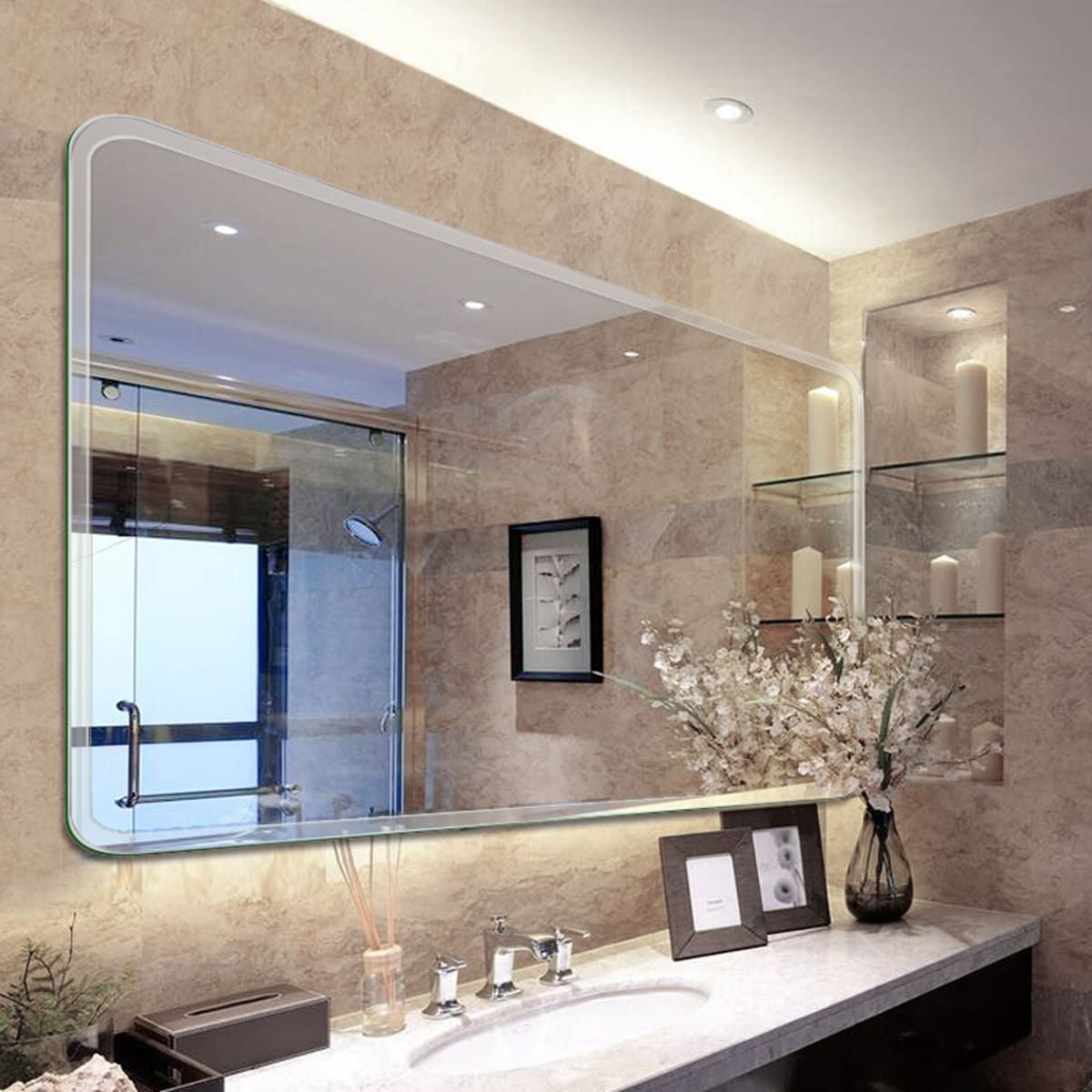 Rectangle Frameless Wall Mount Bathroom Vanity Mirror