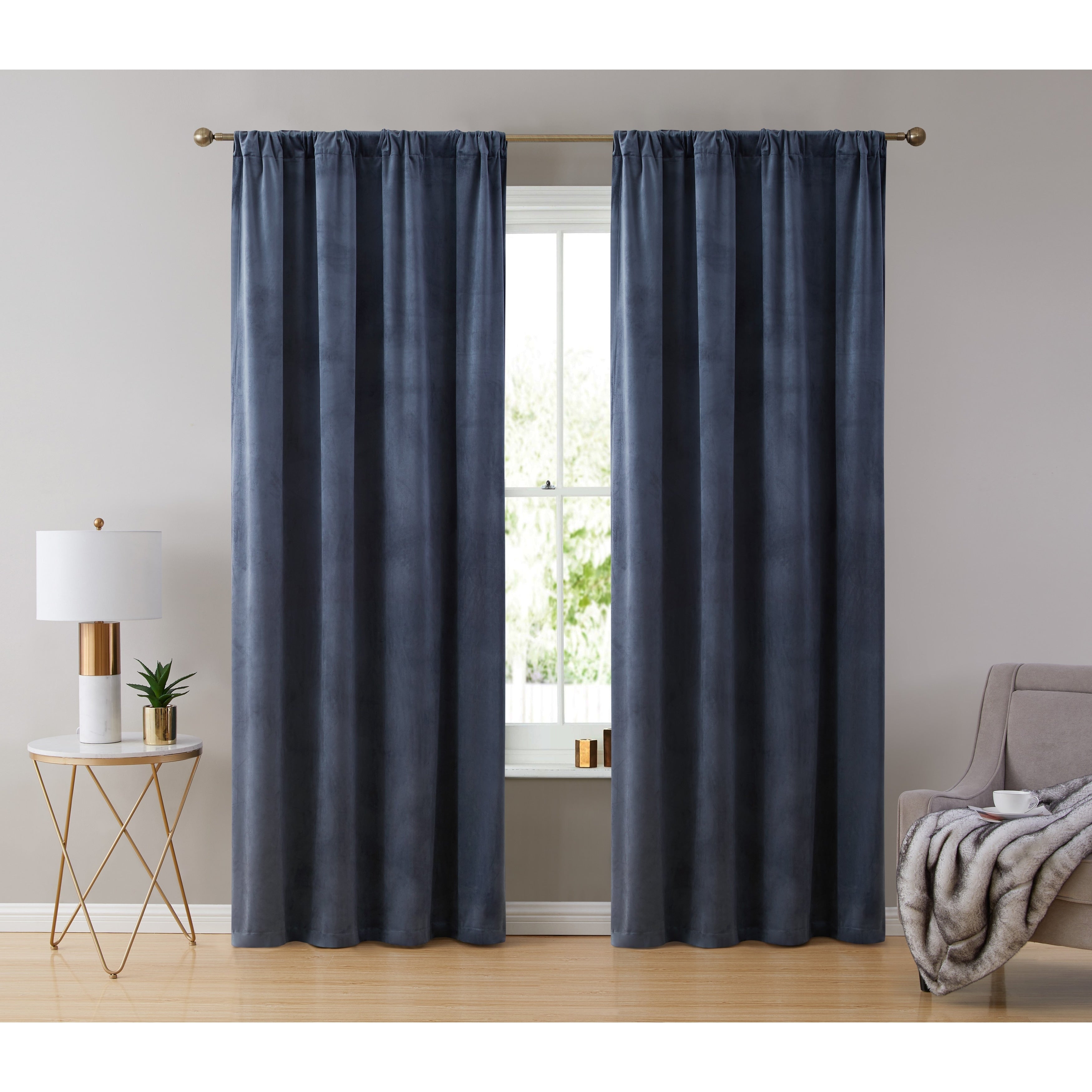 HLC.me Lopez Velvet Back Tab Rod Pocket Window Treatment Curtain Panels Bedroom & Living Room - Set of 2