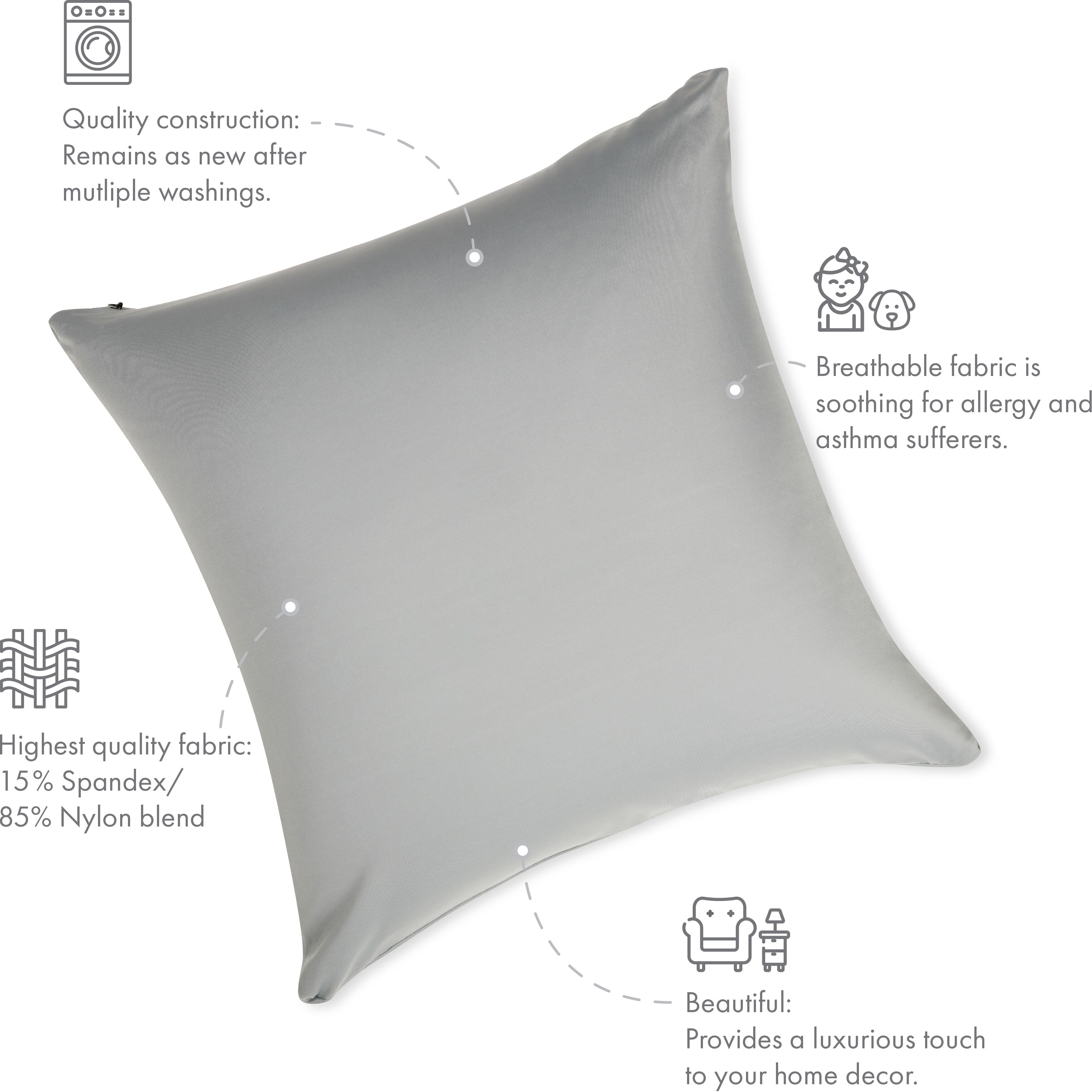 Throw Pillow Cozy Soft Microbead Light Grey: 1 Pc