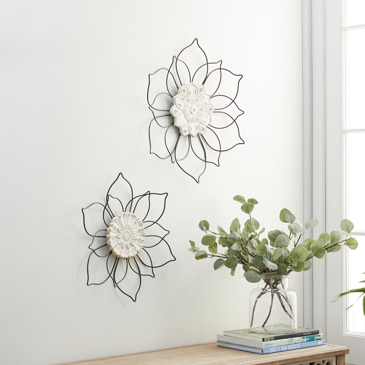 Metal Floral Home Wall Decor - Set of 2 Black - Roche River Decor