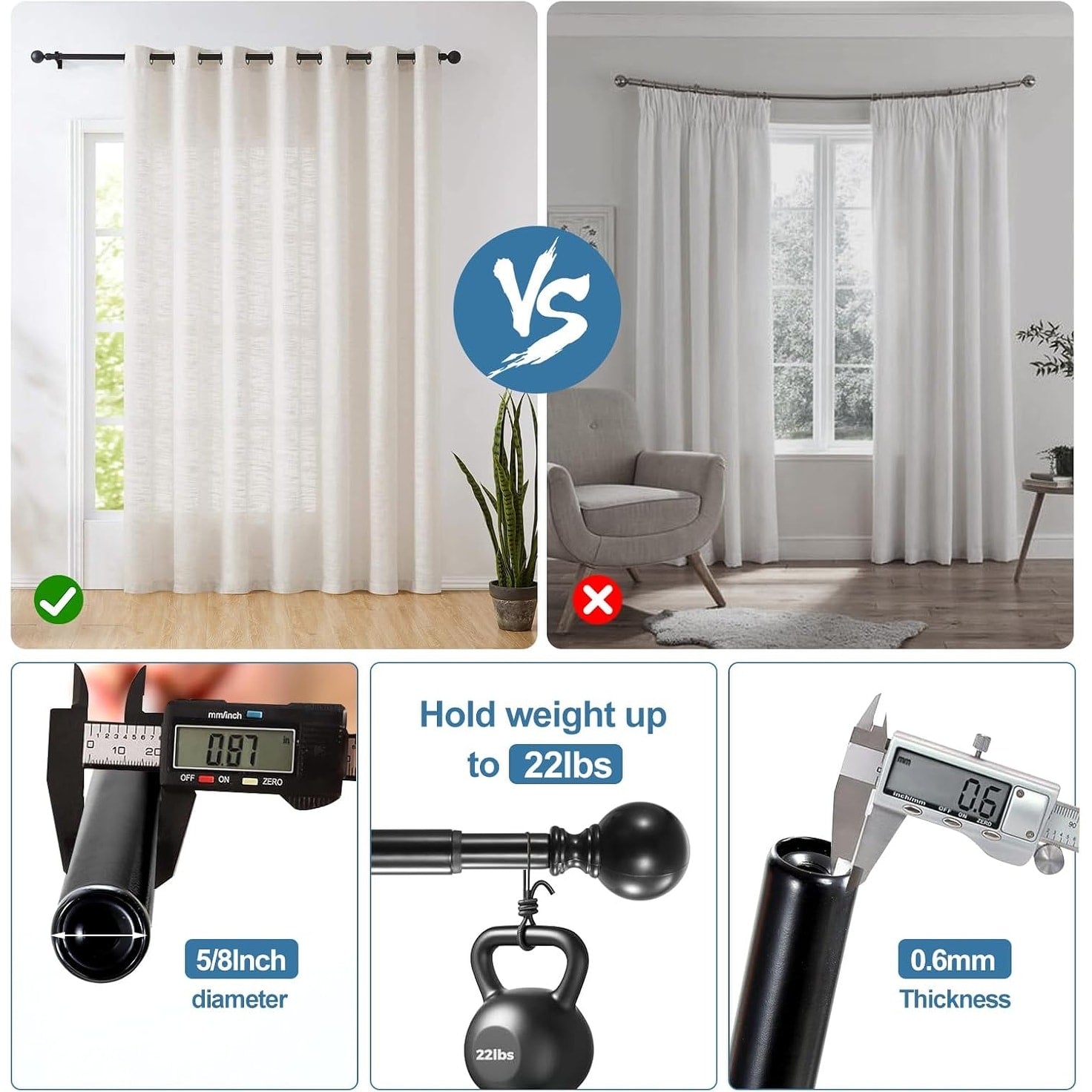 Round Ball Designer Double Drapery Adjustable Curtain Rod & Hardware