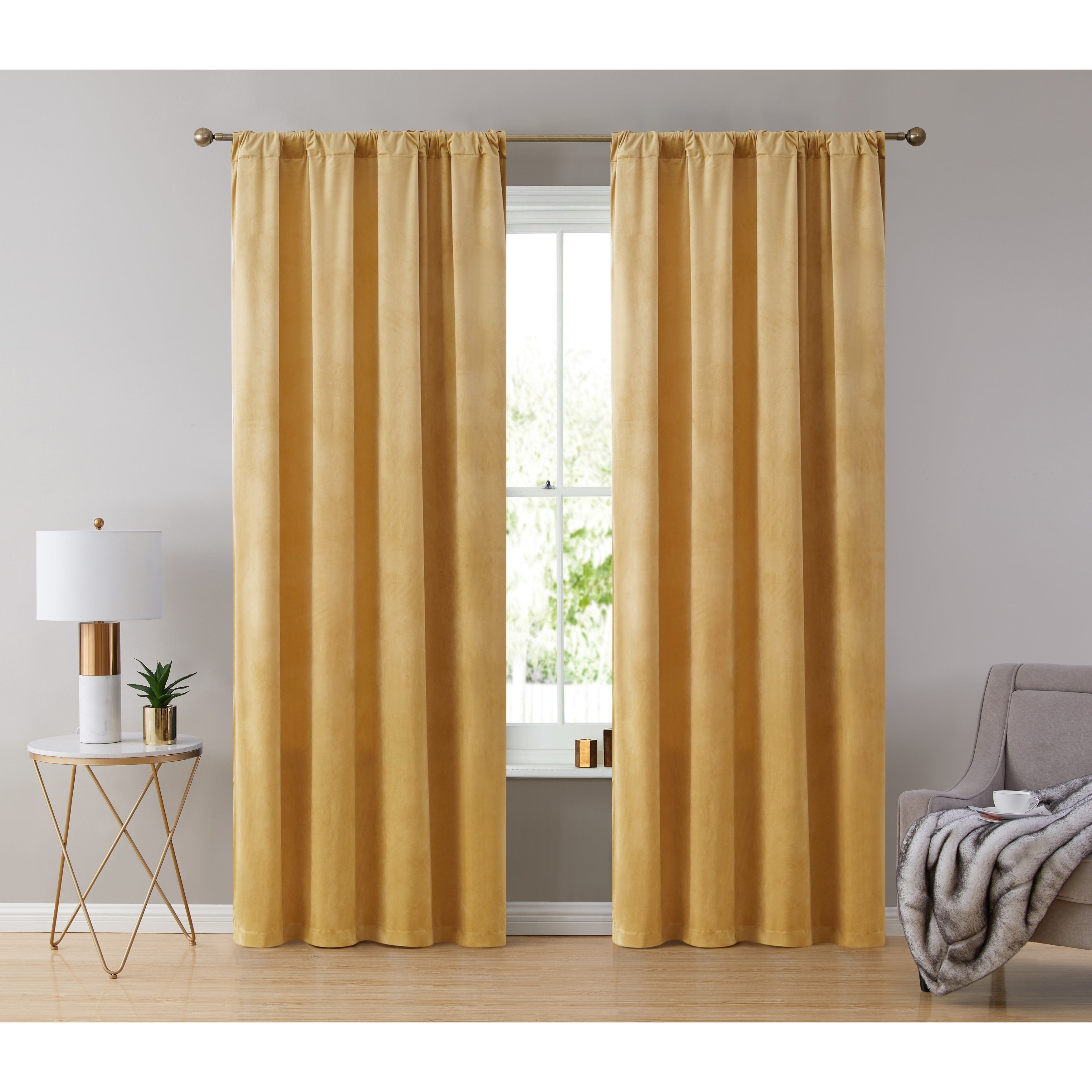 HLC.me Lopez Velvet Back Tab Rod Pocket Window Treatment Curtain Panels Bedroom & Living Room - Set of 2