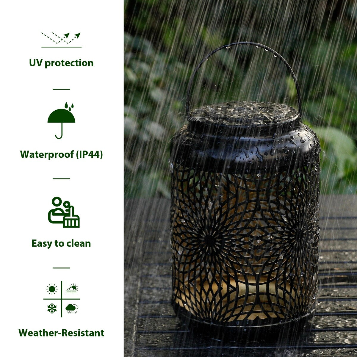 Glitzhome 8.75H Outdoor Metal Solar Hanging Lantern with LED lights