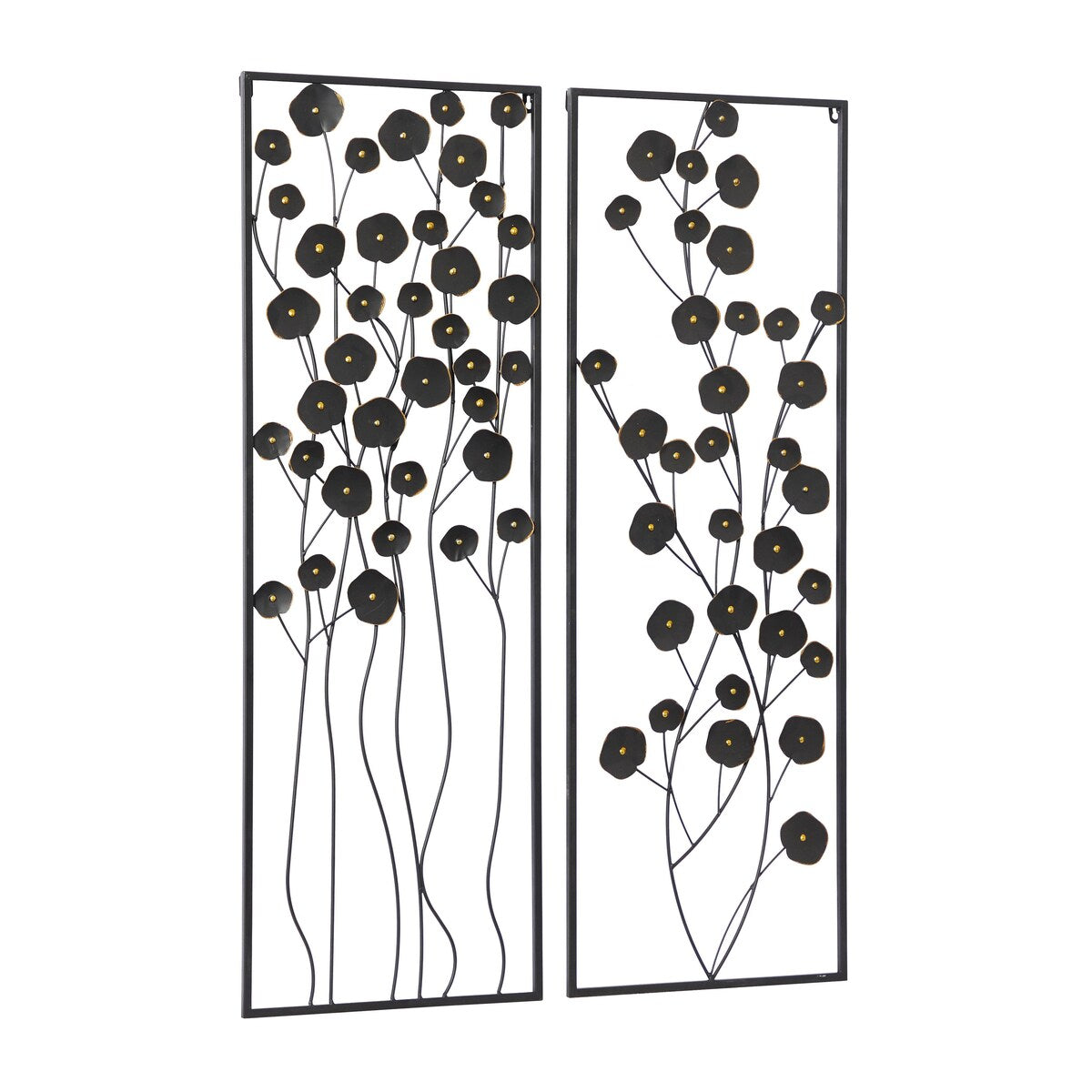 Metal Floral Home Wall Decor with Black Frame - Set of 2 Black - Roche River Decor