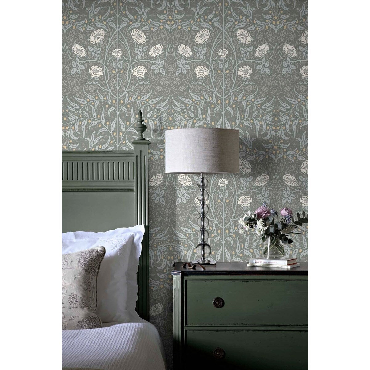 NextWall Stenciled Floral Peel and Stick Wallpaper