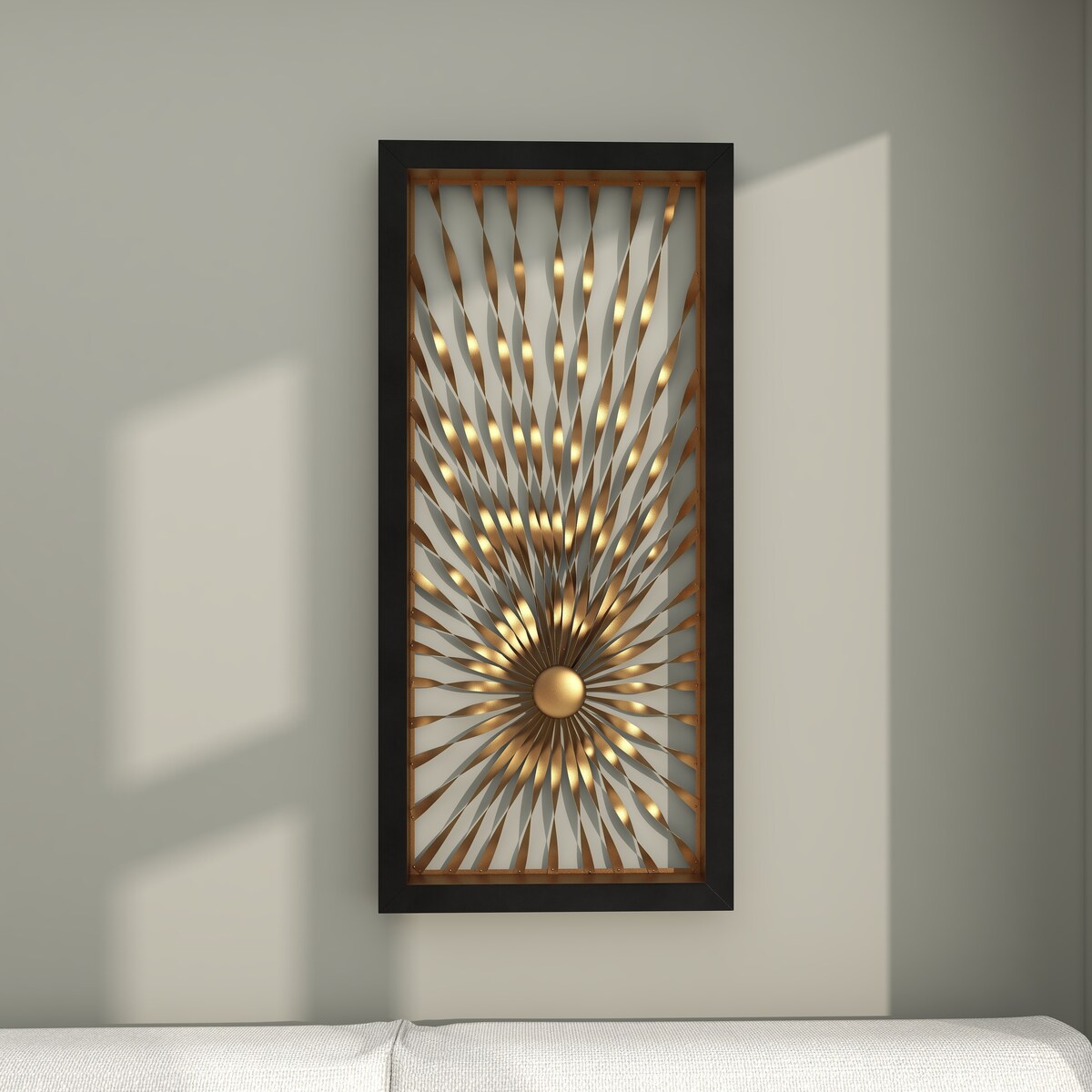 Metal Sunburst Coiled Ribbon Home Wall Decor with Black Frame - Gold - Roche River Decor