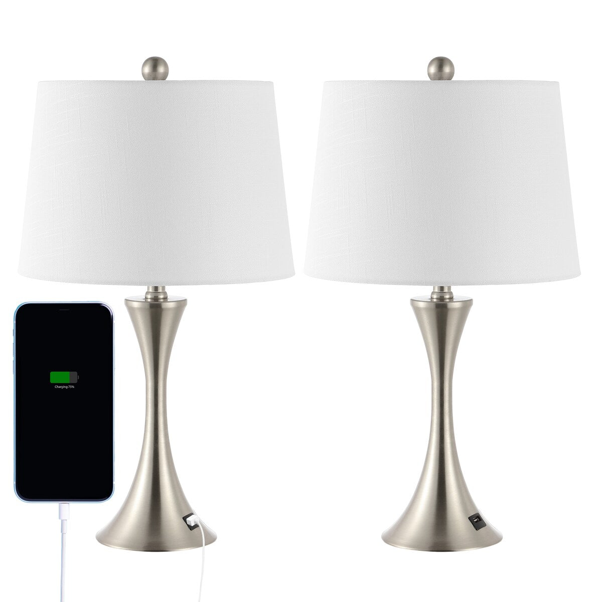 Makena 22.75 Modern Glam Iron Hourglass LED Table Lamp with USB Charging Port, (Set of 2) by JONATHAN Y