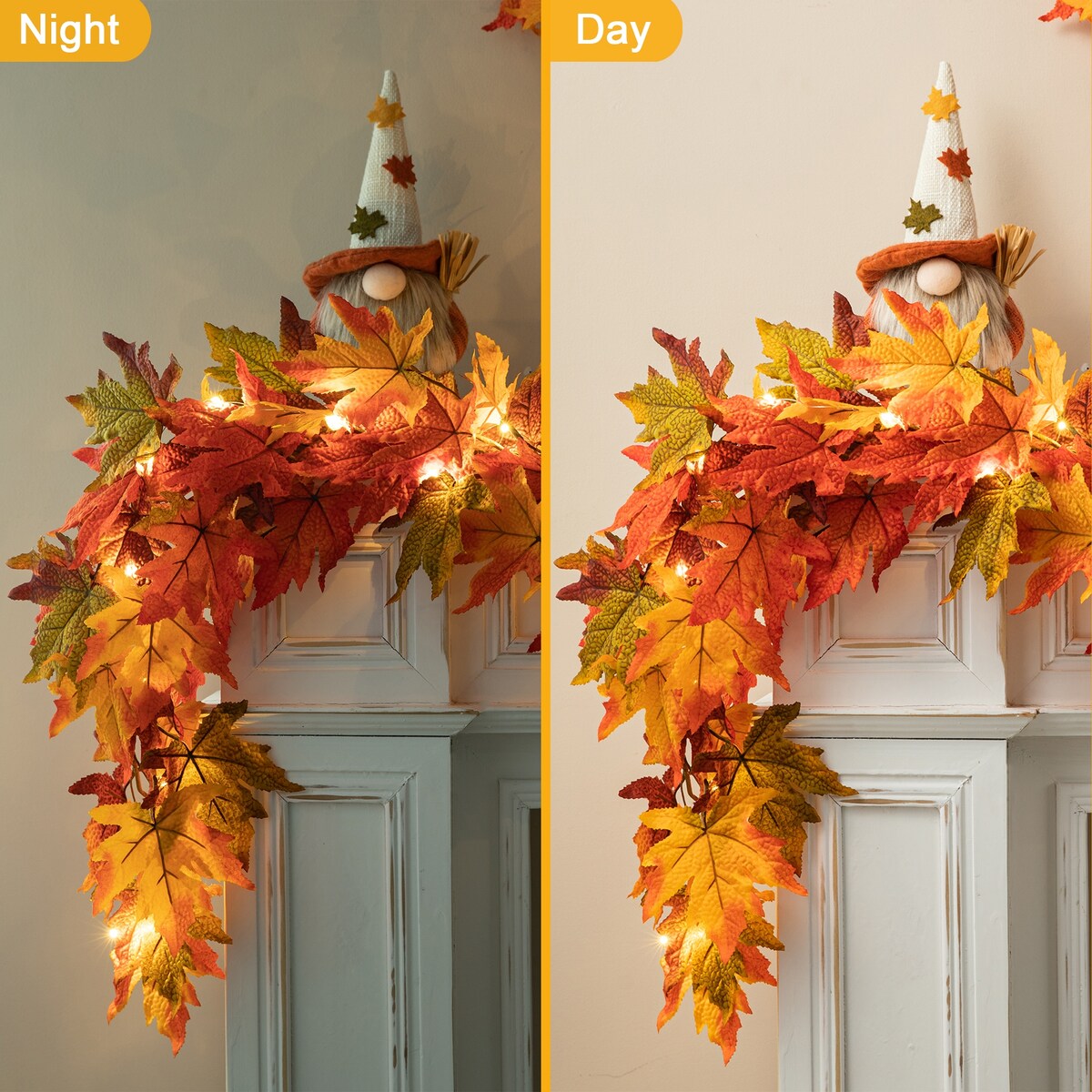 Glitzhome Thanksgiving LED Lighted Fall Maple Leaves Wreath & Garland