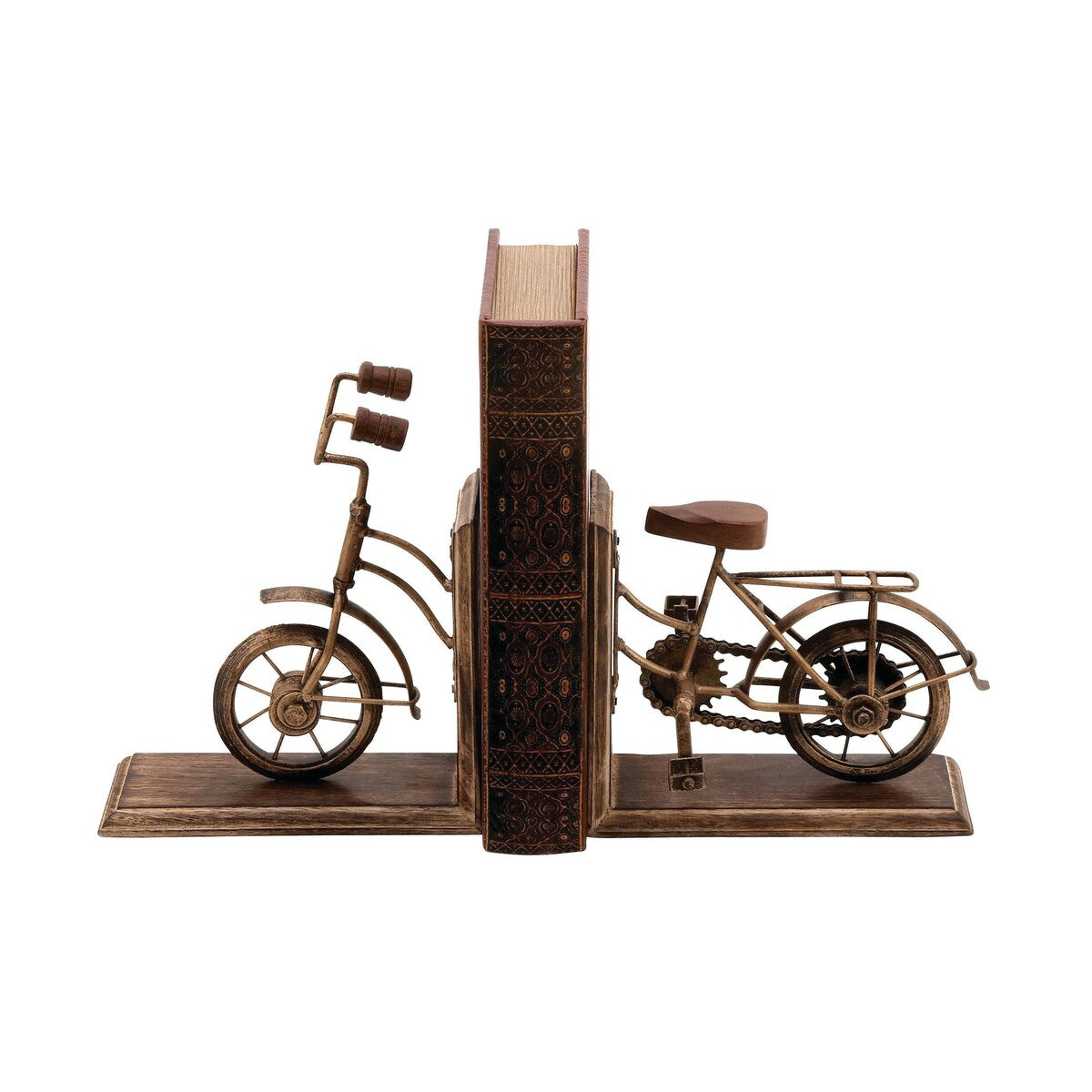 Wooden Bike Decorative Bookends - Set of 2 Brass - Roche River Decor