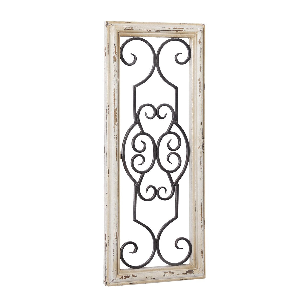 Wood Scroll Small Panel Home Wall Decor with Black Metal Scrollwork - White - Roche River Decor