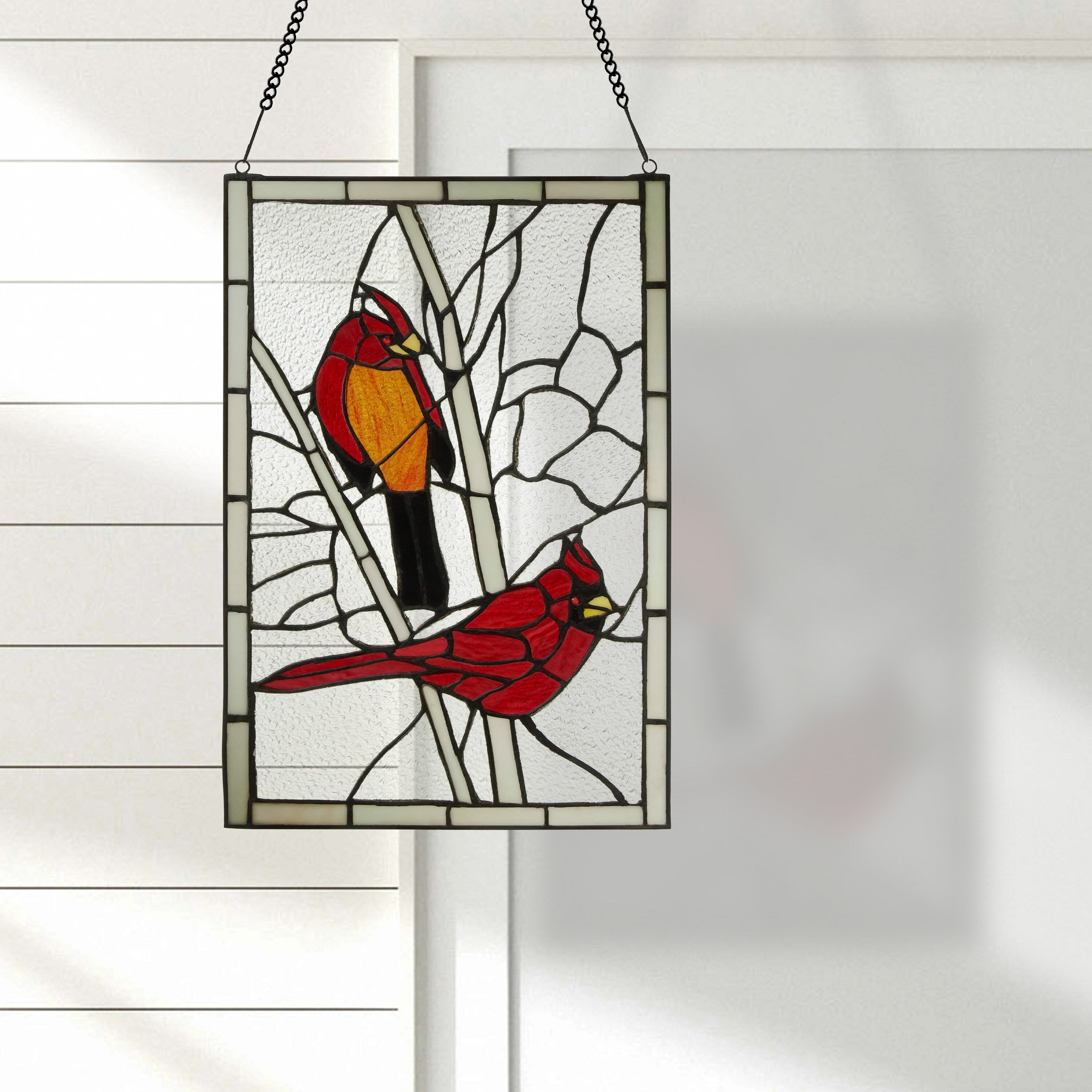 Copper Grove Zoetermeer 18.5-inch Northern Cardinal Songbird Stained Glass Window Panel