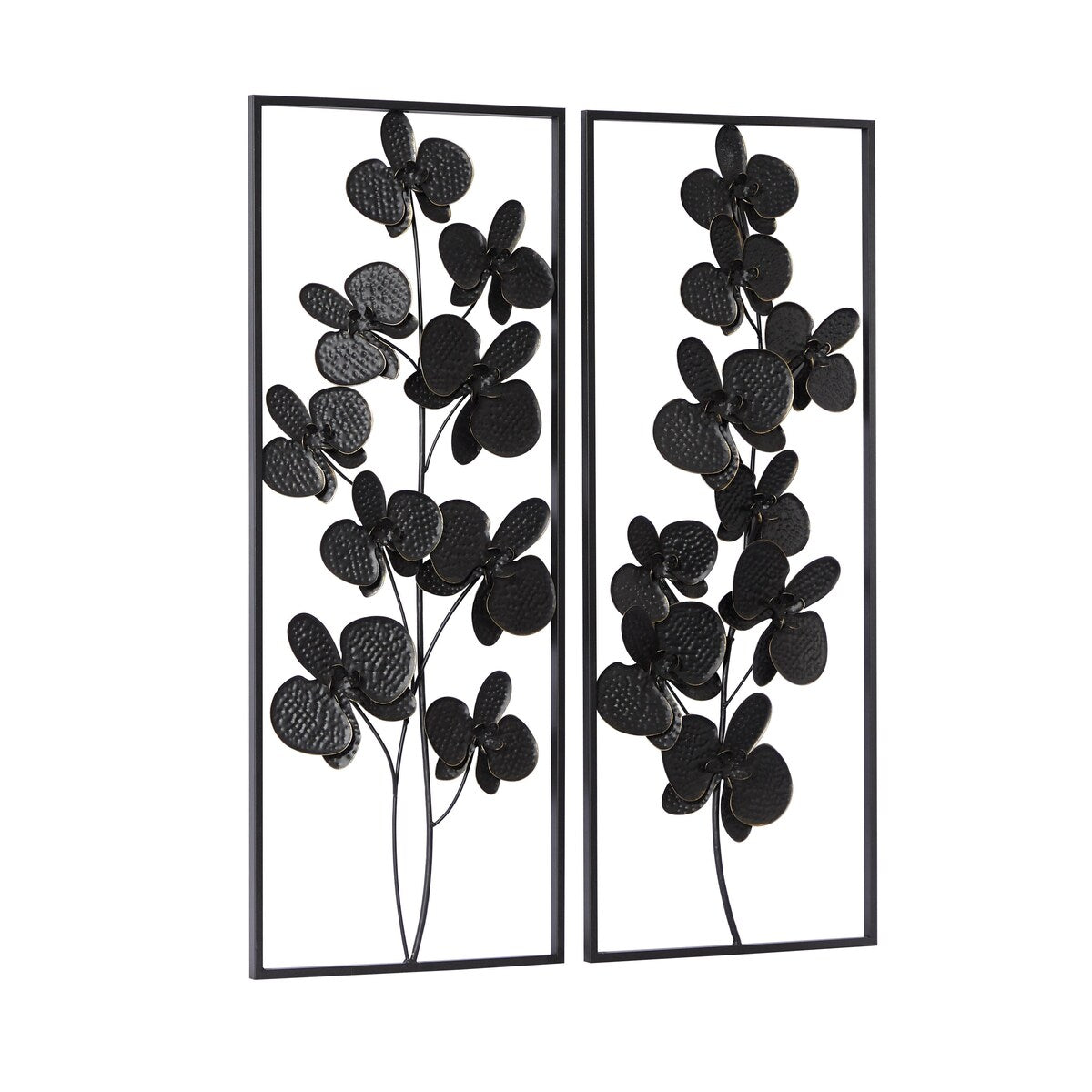 Metal Floral Orchid Home Wall Decor with Black Frame - Set of 2 Black - Roche River Decor