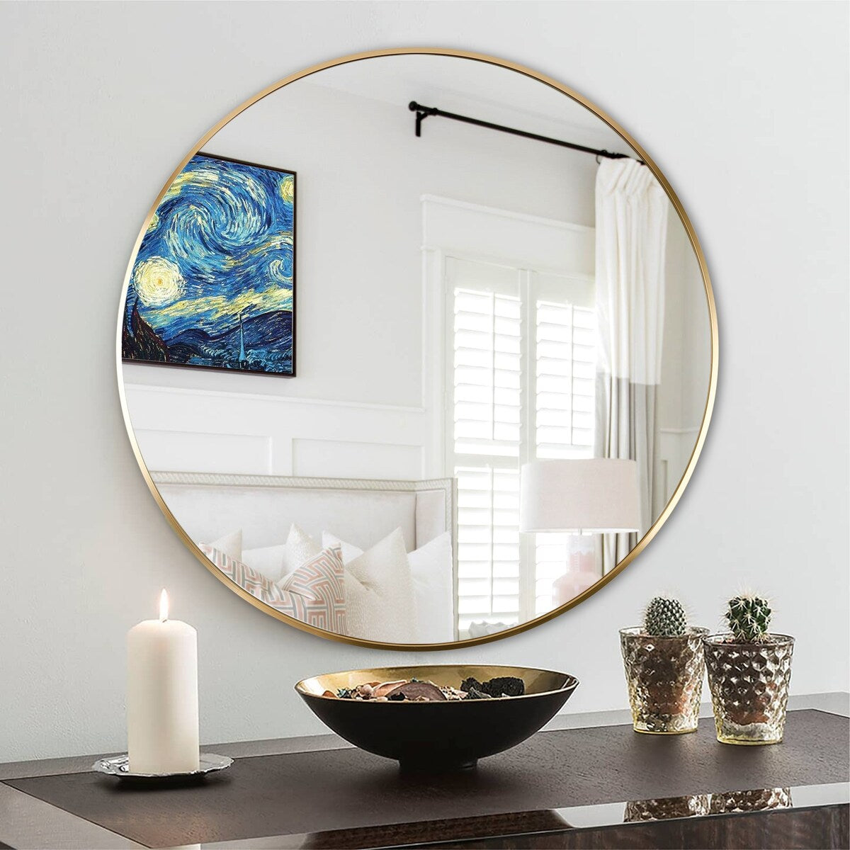 Round Mirror Wall Mounted, Circle Bathroom Vanity Wall Mirror with Metal Frame - 16/20/24/30/32/36