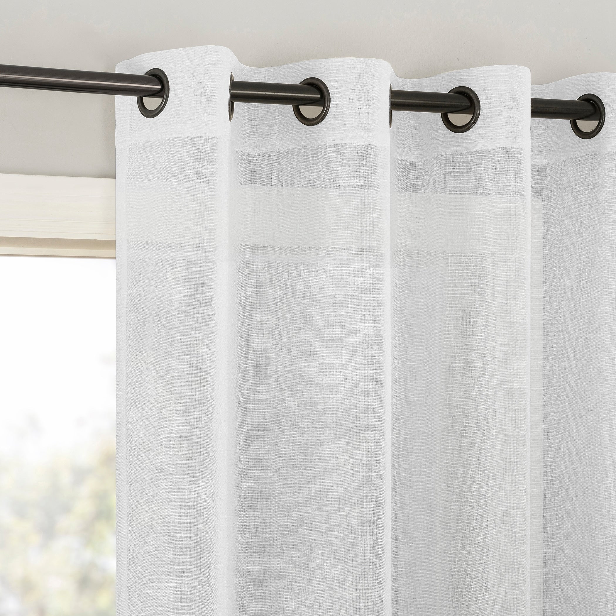 Archaeo Slub Textured Linen Blend Black Grommet Top Curtain, Single Panel