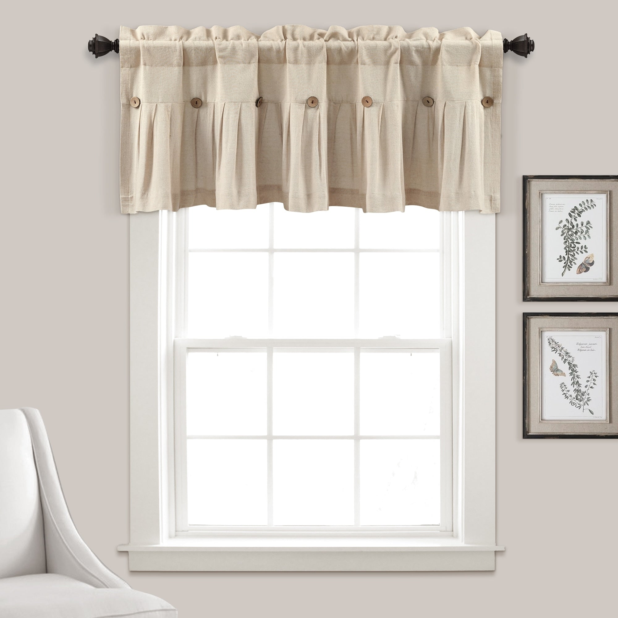 Lush Decor Linen Button Window Curtain Valance