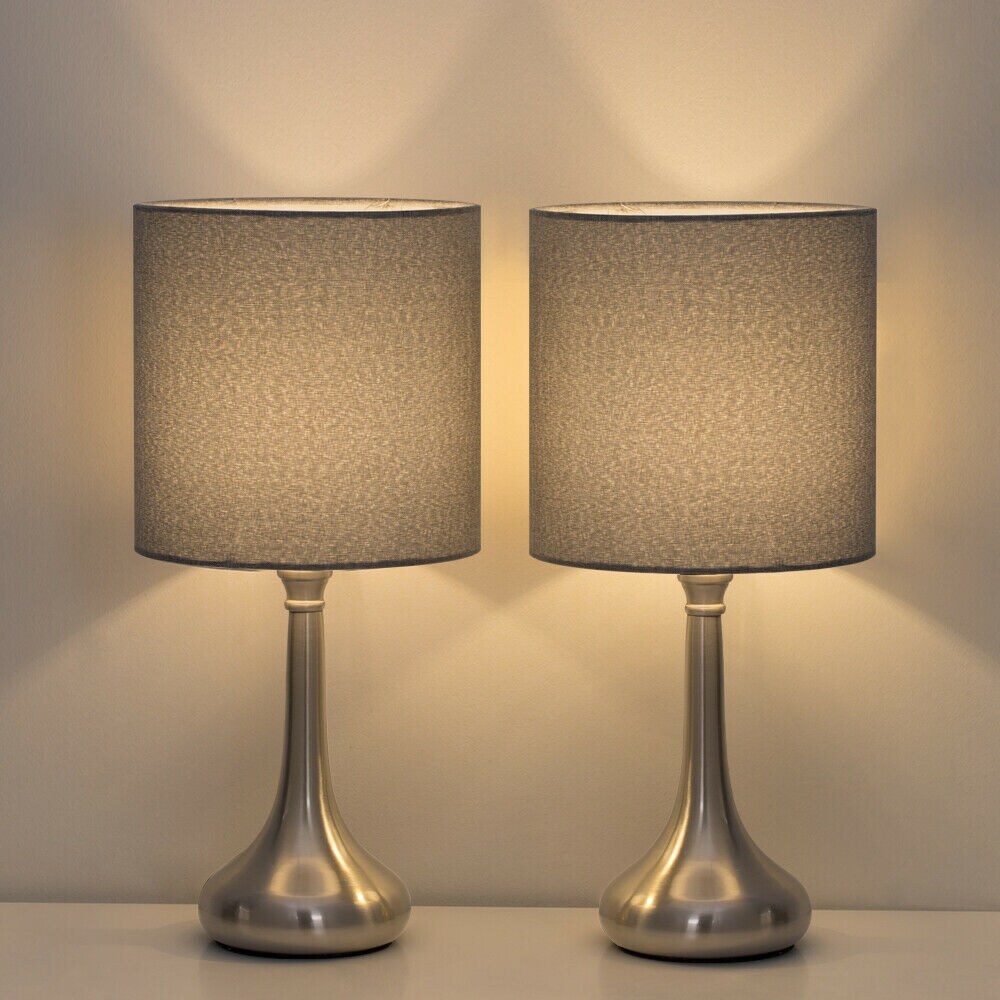 Silver Table Lamps - Small Nightstand Set of 2 Gray Shades