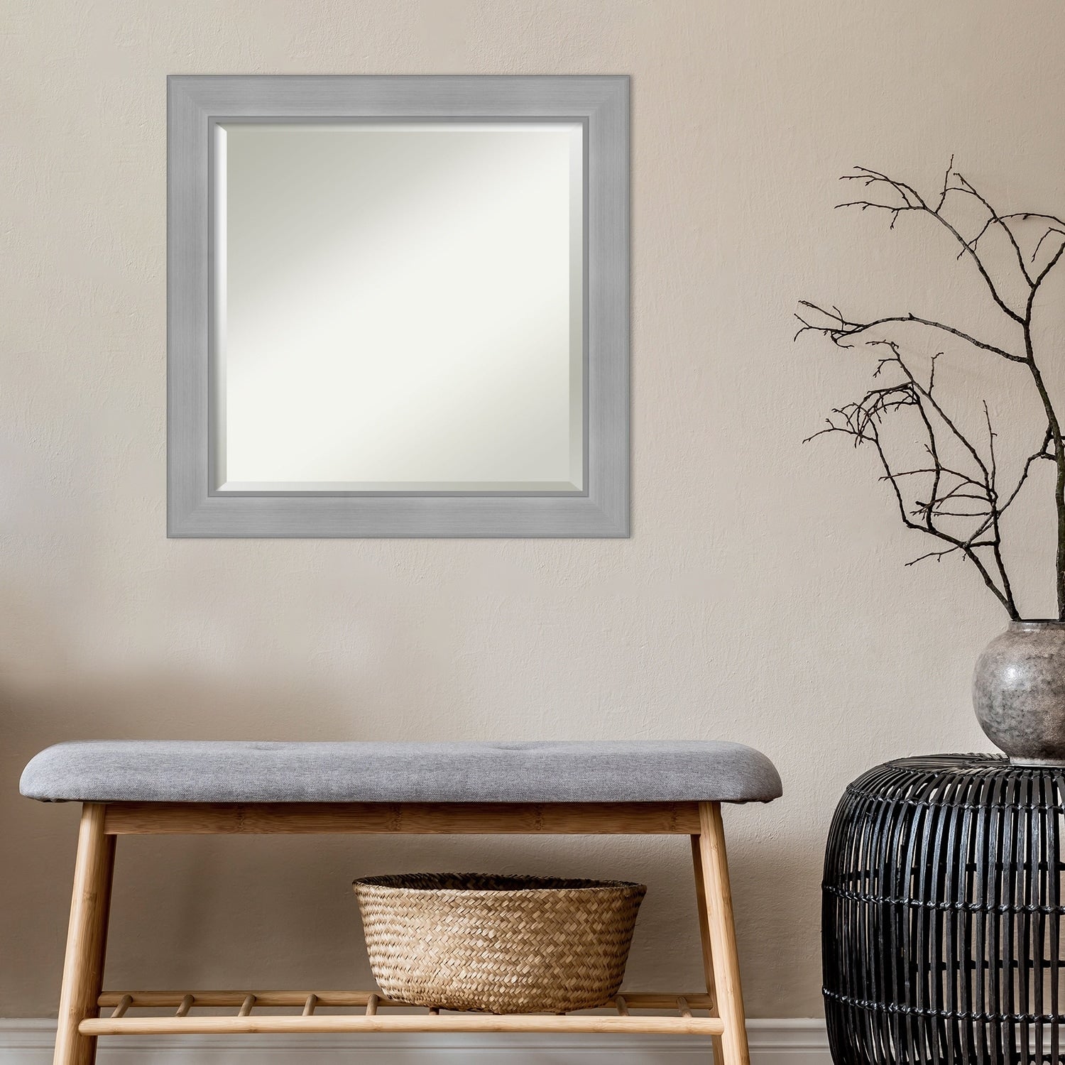 Beveled Bathroom Wall Mirror - Vista Brushed Nickel Frame