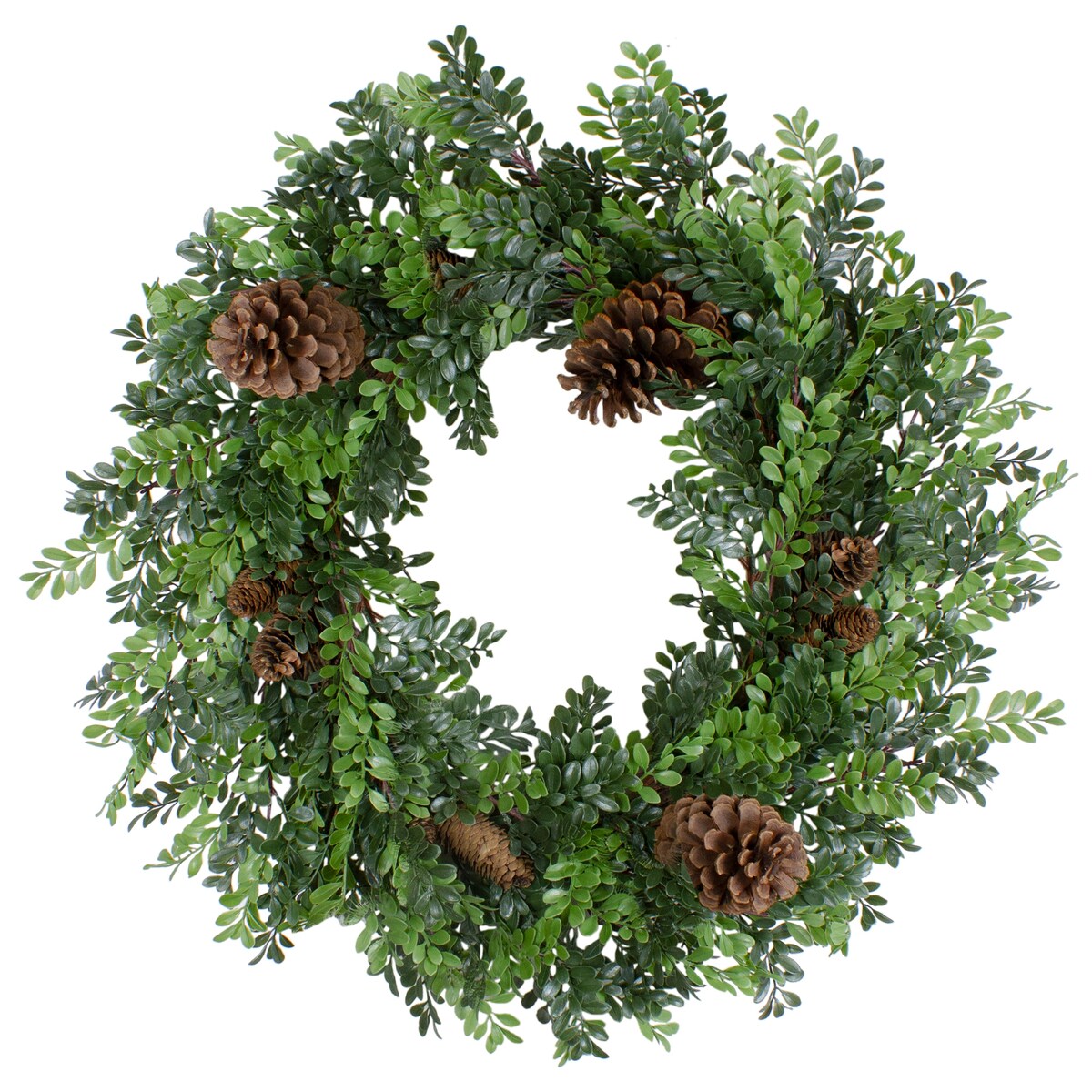 27Artificial Boxwood and Pine Cone Christmas Wreath-Unlit - 27