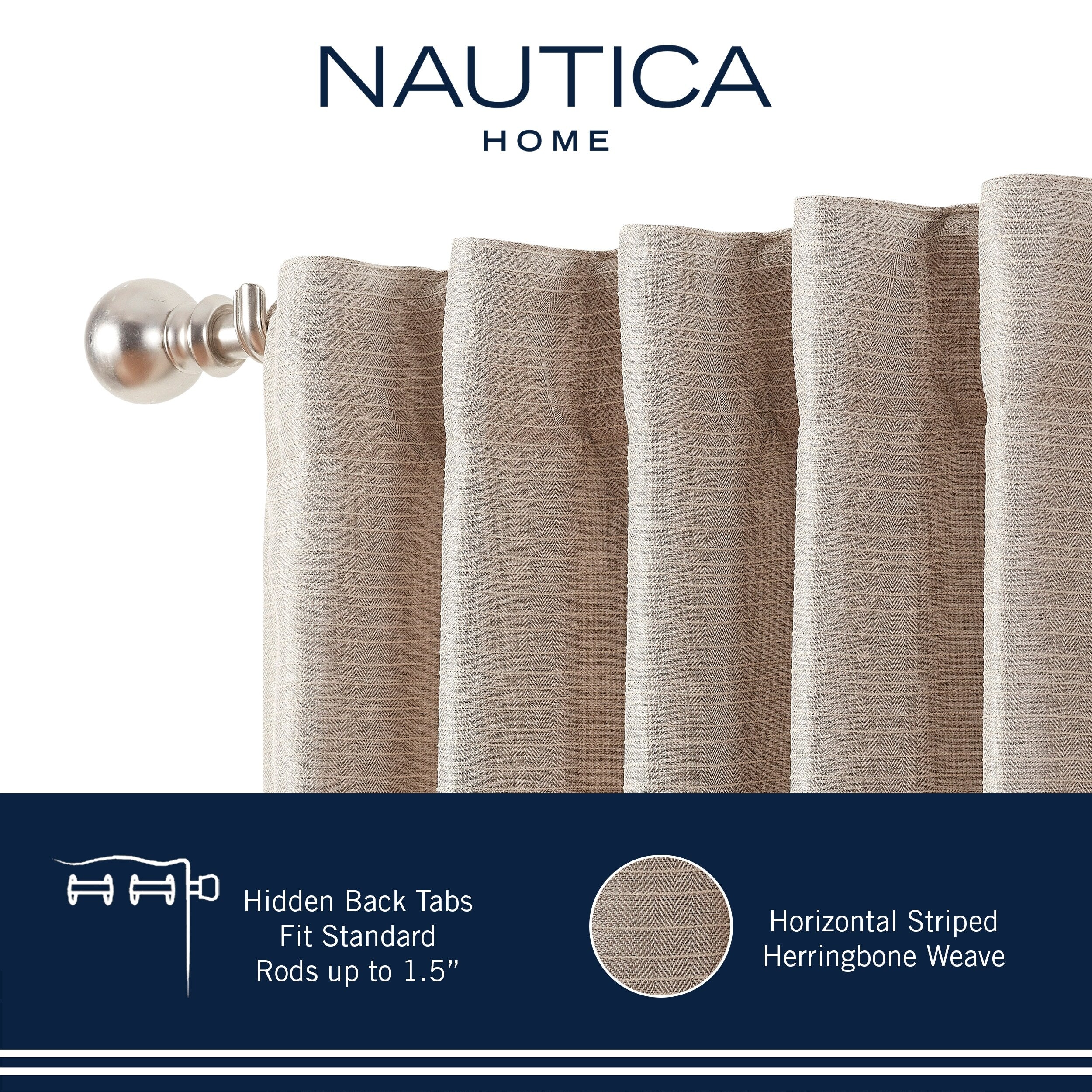 Nautica Robin Thermal Woven Room Darkening Back Tab Window Curtain Panel Pair