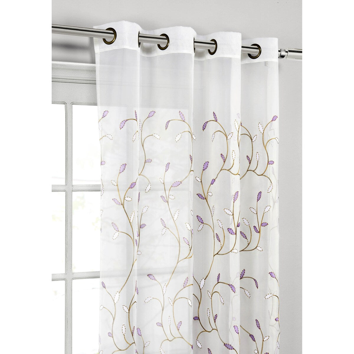 Wavy Leaves Embroidered Sheer Extra Wide Window Curtain (Single Panel)