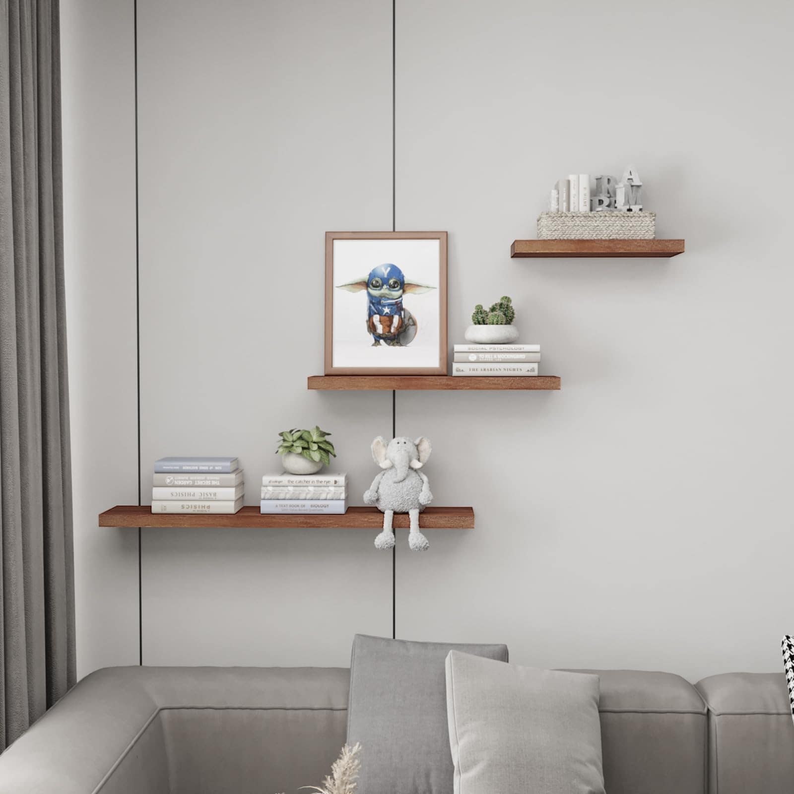 Floating Shelves Wall Shelf Solid Wood for Bathroom Bedroom Kitchen Wall Decor Set of 3