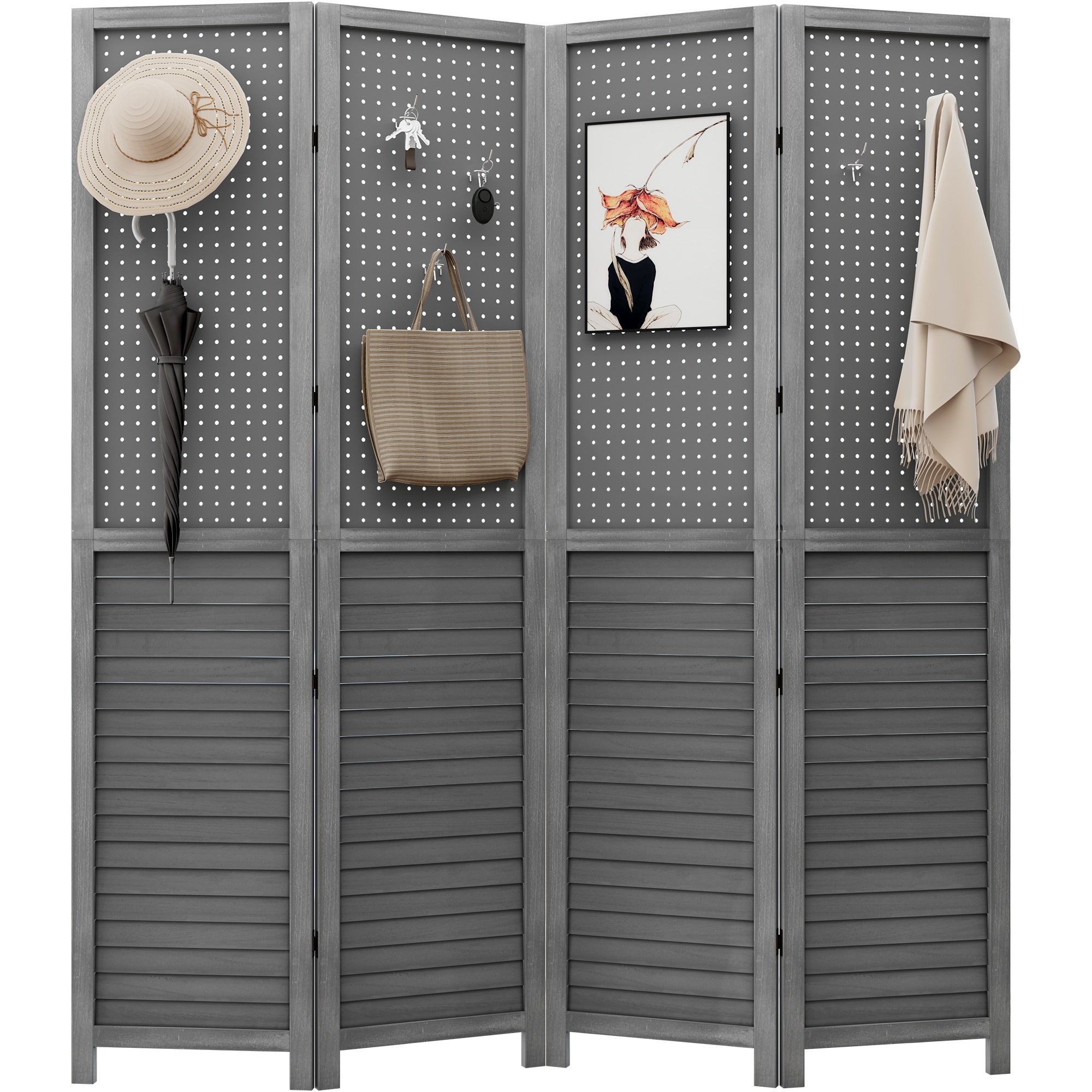 Moasis 67 White 4-Panel Wood Room Screen Divider