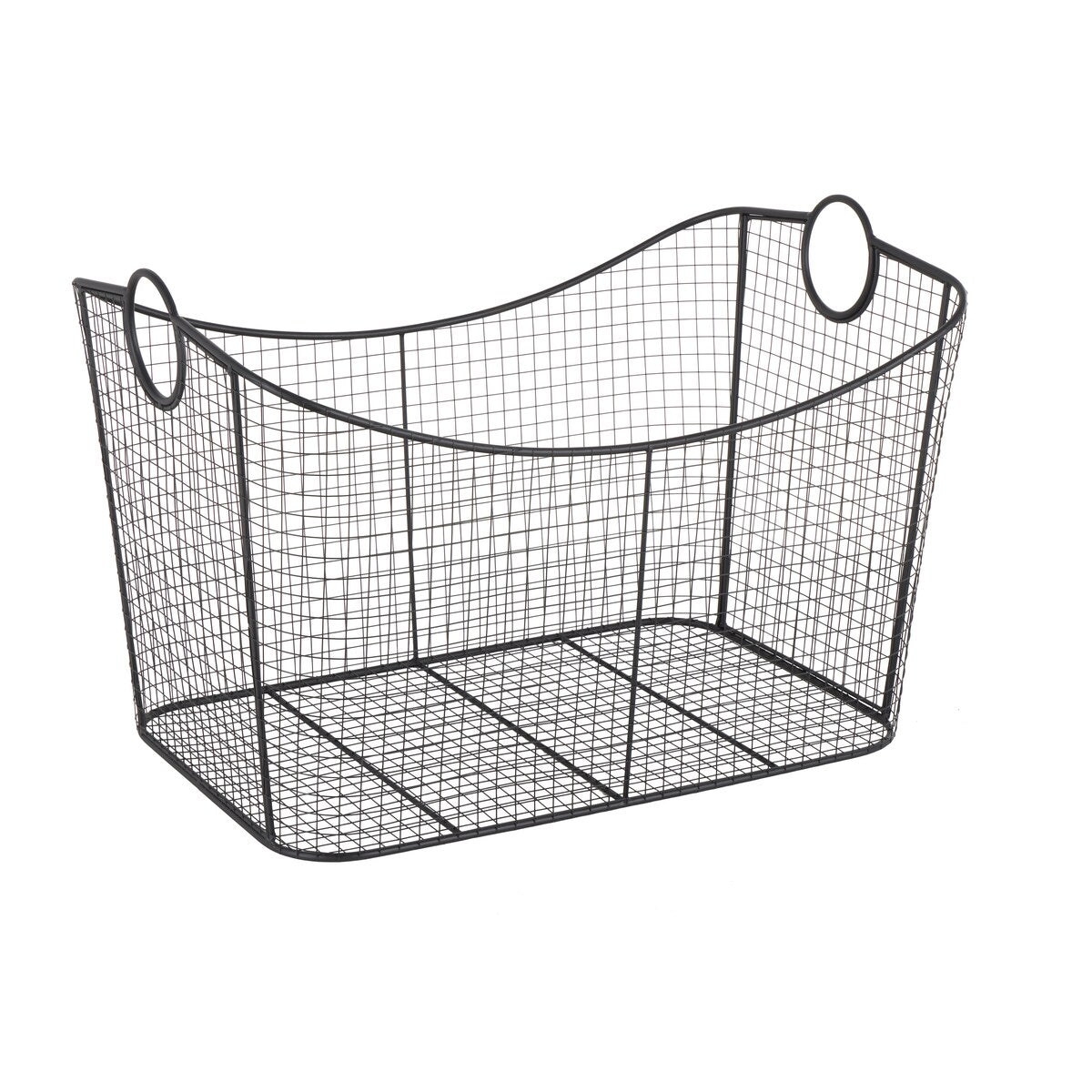 Metal Wire Grid Decorative and Functional Storage Basket with Curved Edges Ring Handles - Gold or Black - Roche River Decor