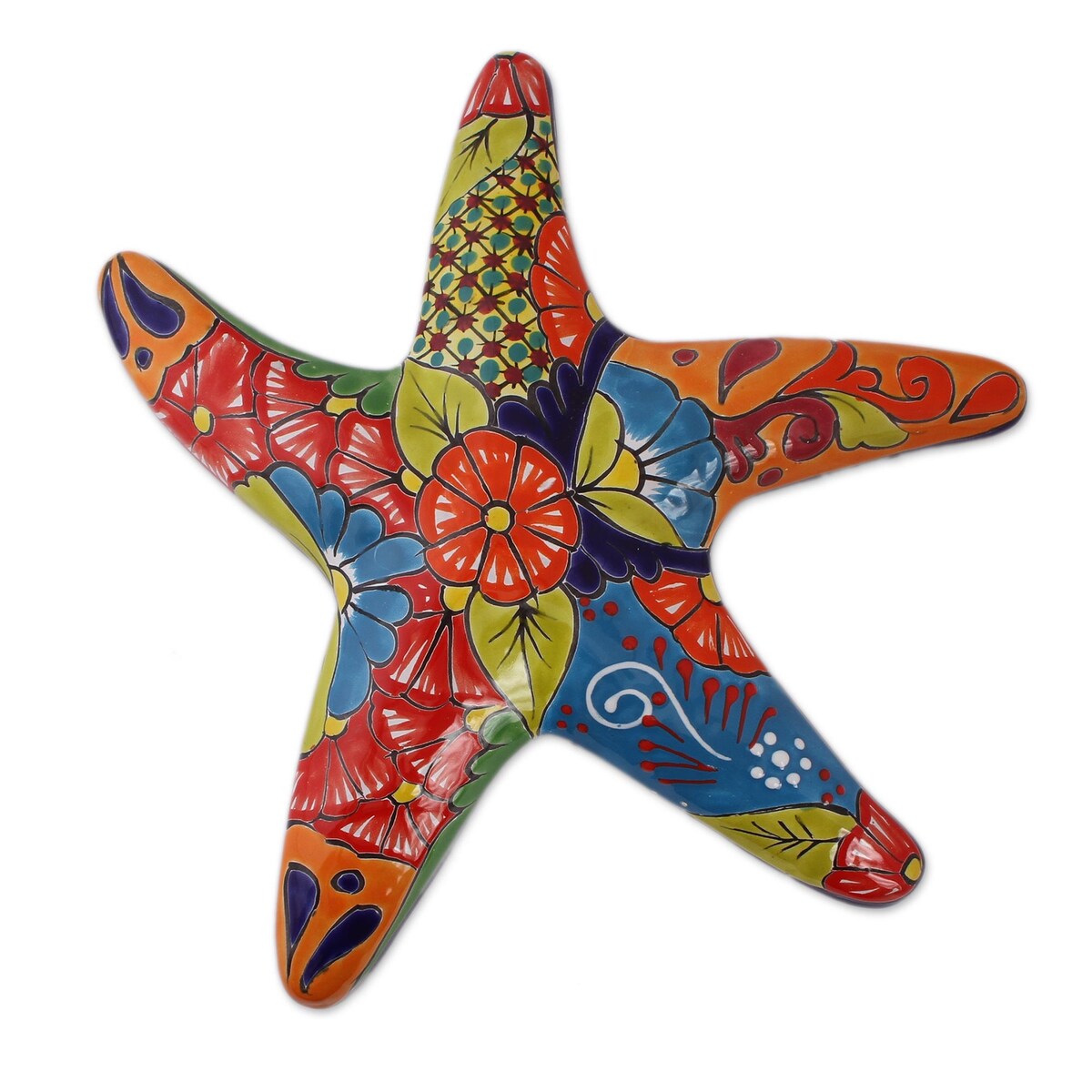 NOVICA Handmade Talavera Starfish Ceramic Wall Sculpture