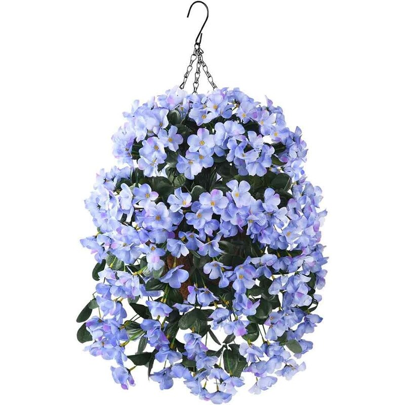 Artificial Plant Hanging Basket, 15.7' x 15.7' x 21.6', Blue, 4pcs Begonias Silk Flowers, for Patio Garden Decor