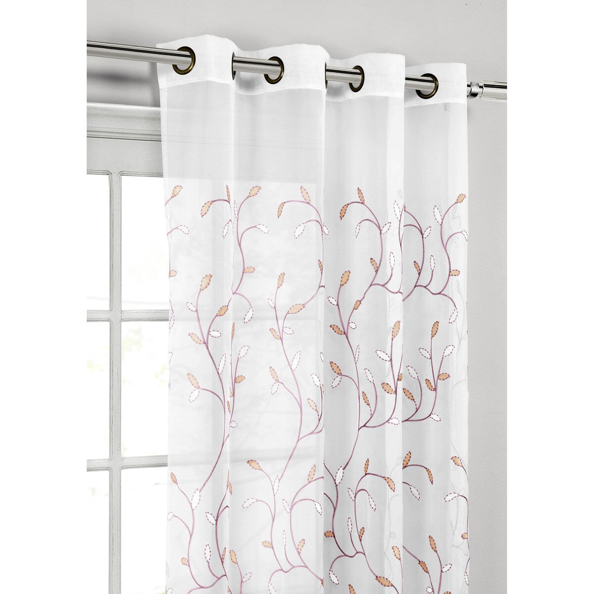 Wavy Leaves Embroidered Sheer Extra Wide Window Curtain (Single Panel)