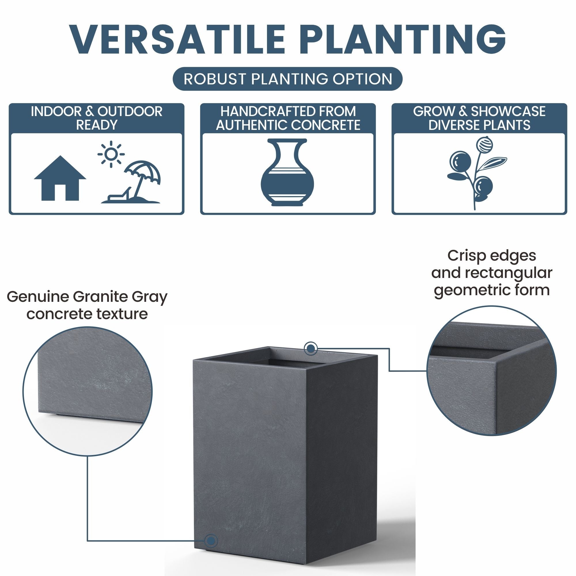 Tall Concrete Rectangle Plant Boxes / Large Indoor and Outdoor Flower Planters