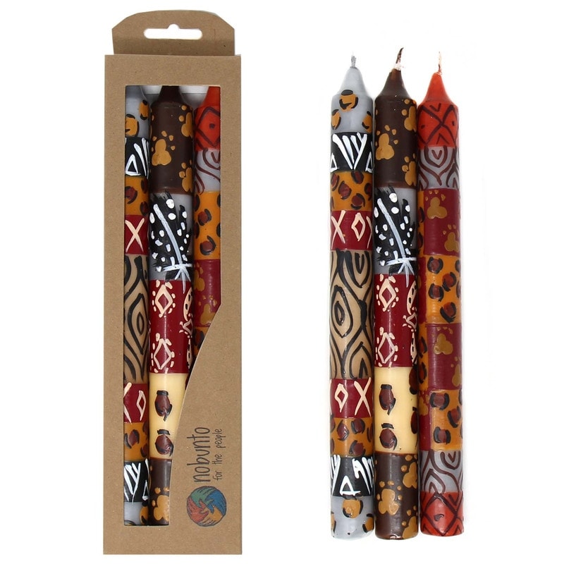 Handmade Dinner Taper Candles Uzima Design, Set of 3 (South Africa)