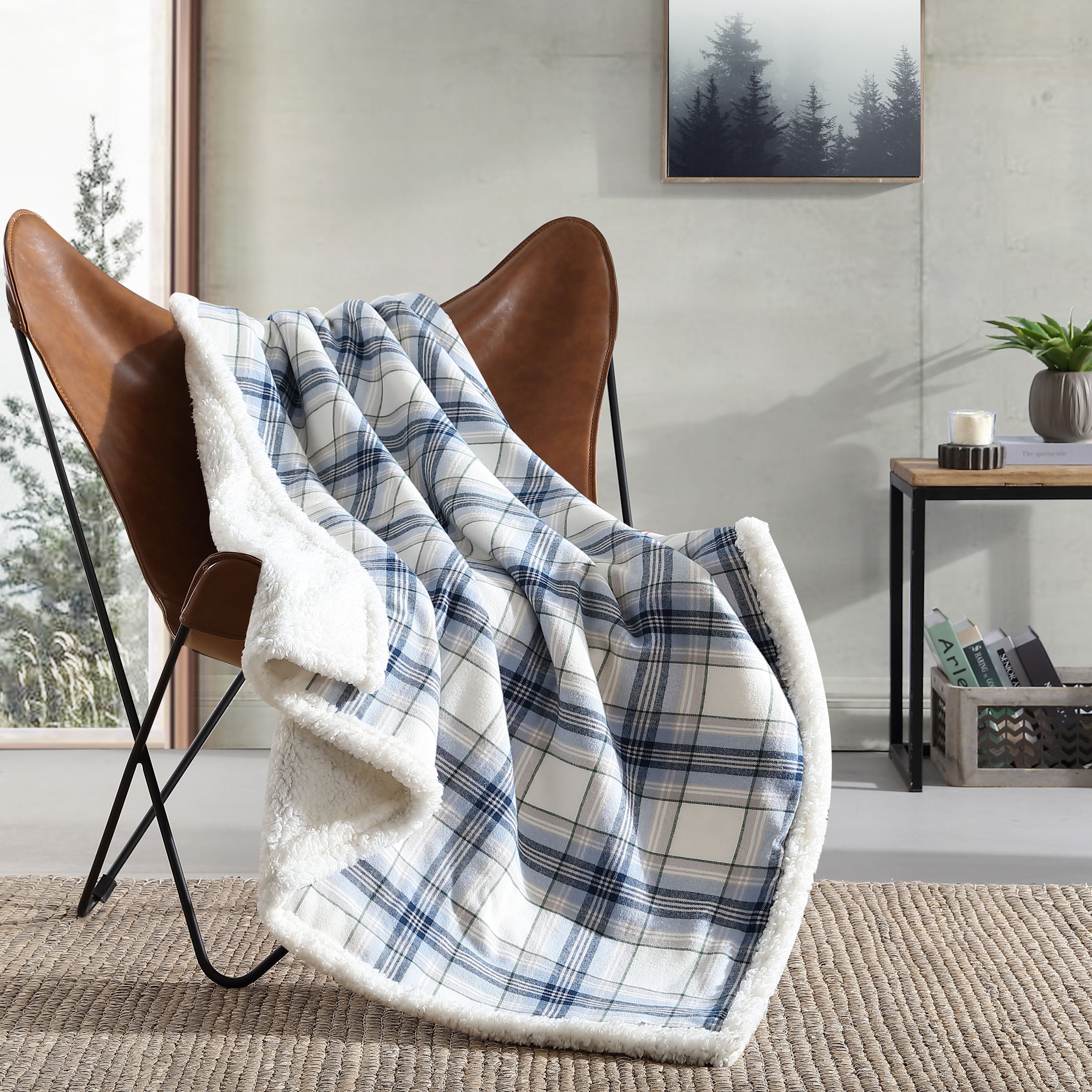 Eddie Bauer Cotton Flannel/Shearling Reverse Throw Blanket