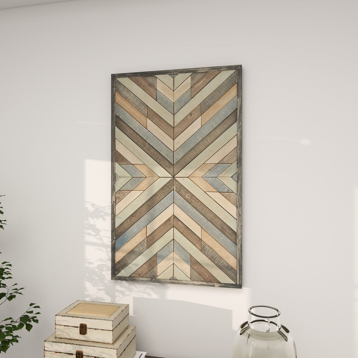 Wood Geometric Handmade Southwestern Inspired Arrow Panel Home Wall Decor with Blue Tones - Multi Colored - Roche River Decor