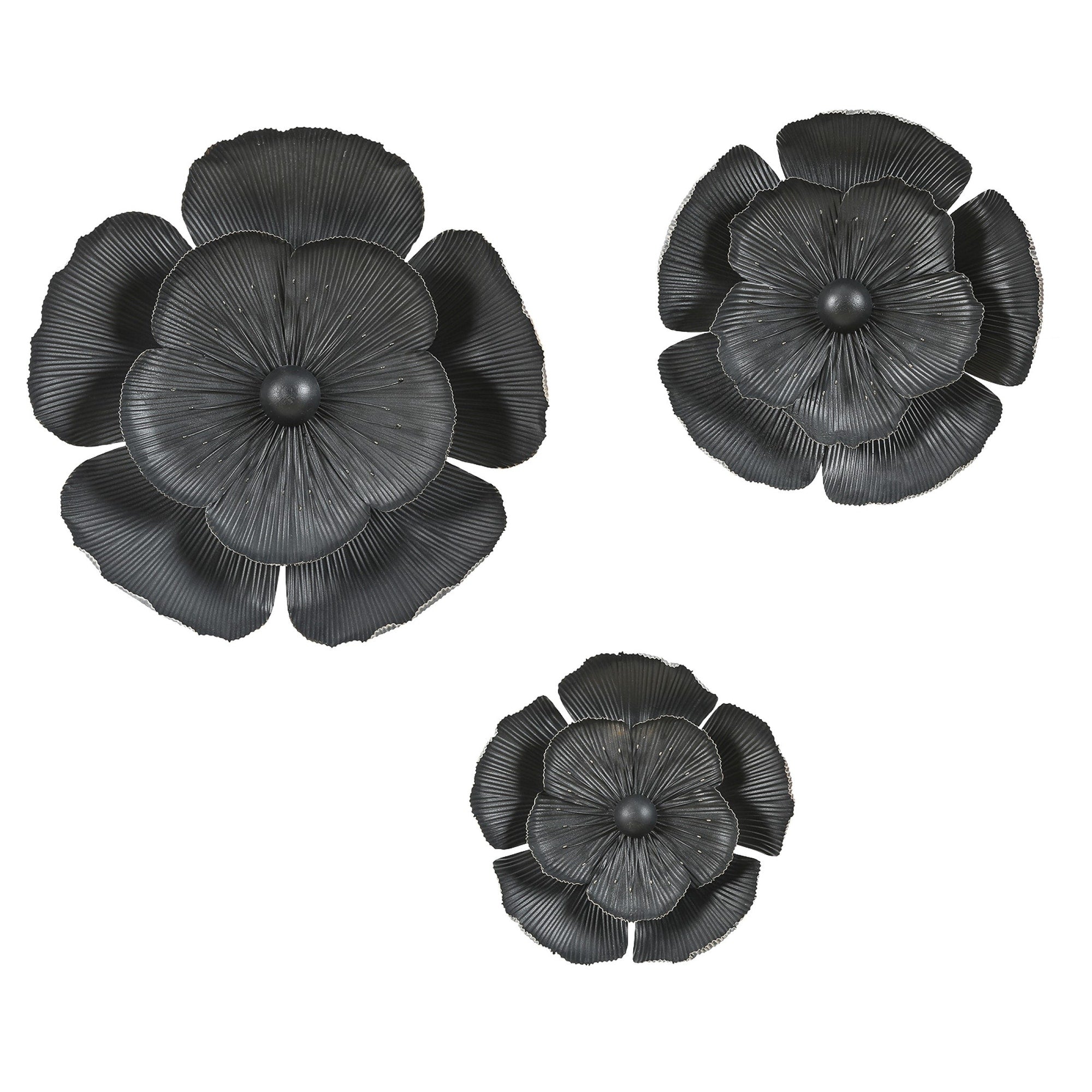 Black Multi-Size Metal Flowers Wall Decor (Set of 3)